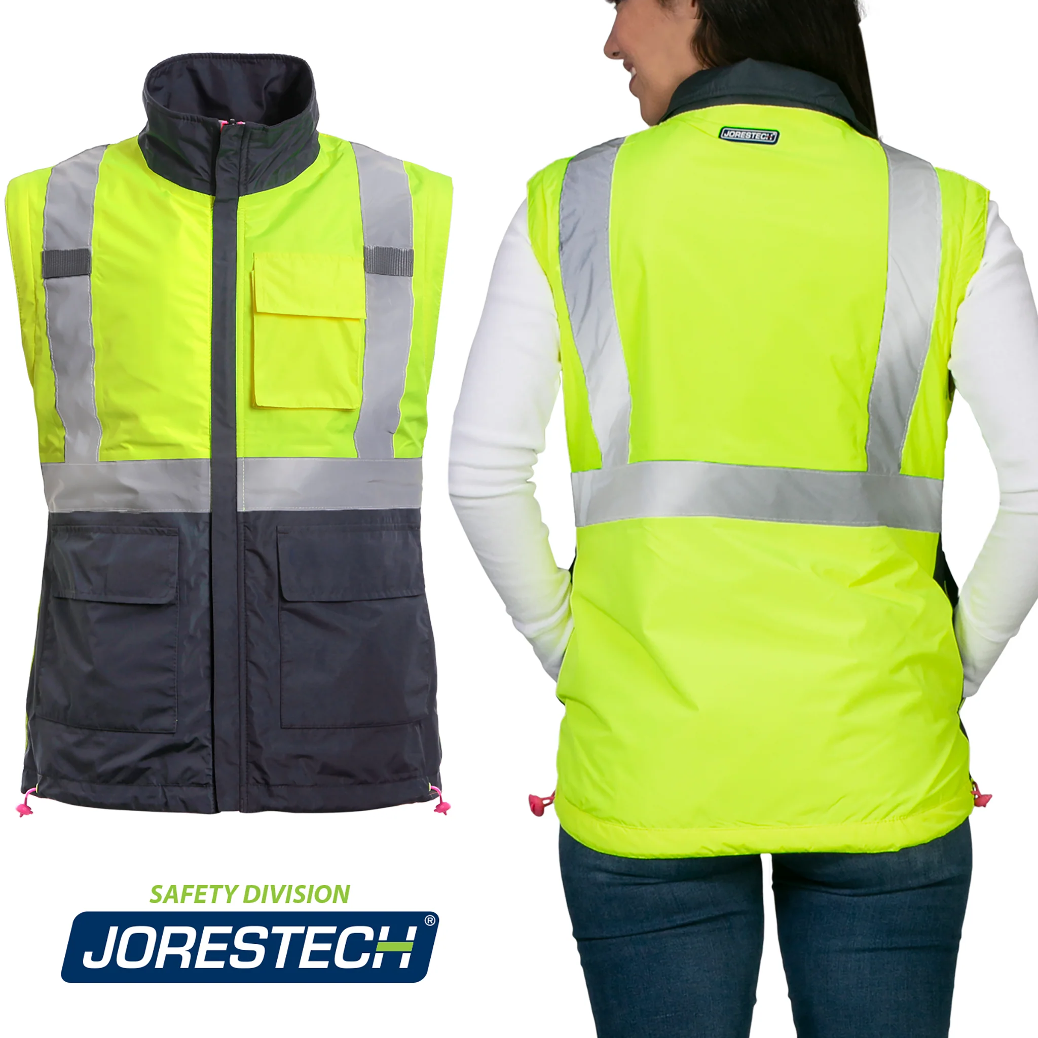 4 in 1 Hi-Vis Reversible Safety Jacket with Removable Sleeves - PinkFit Collection - Image 5