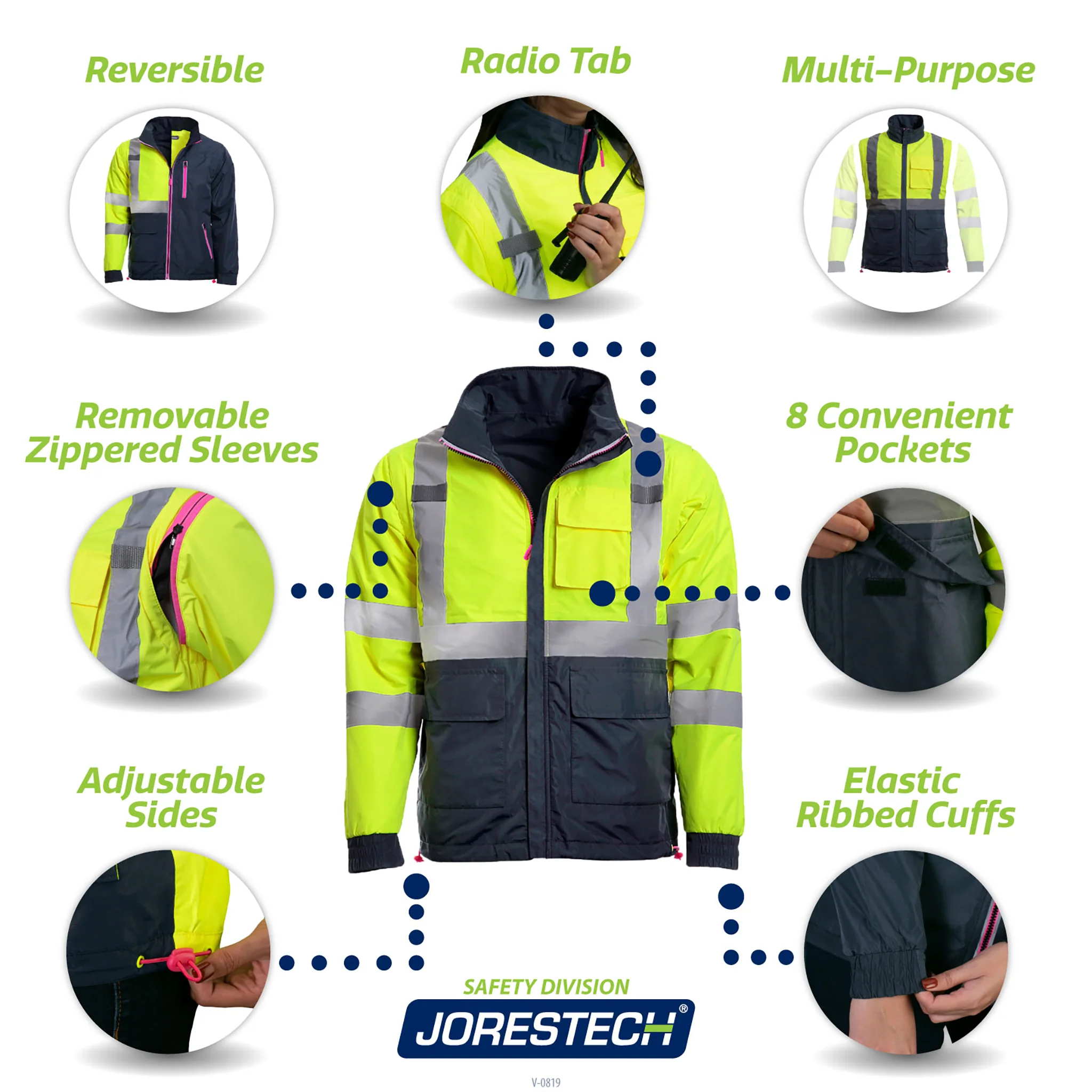 4 in 1 Hi-Vis Reversible Safety Jacket with Removable Sleeves - PinkFit Collection - Image 8