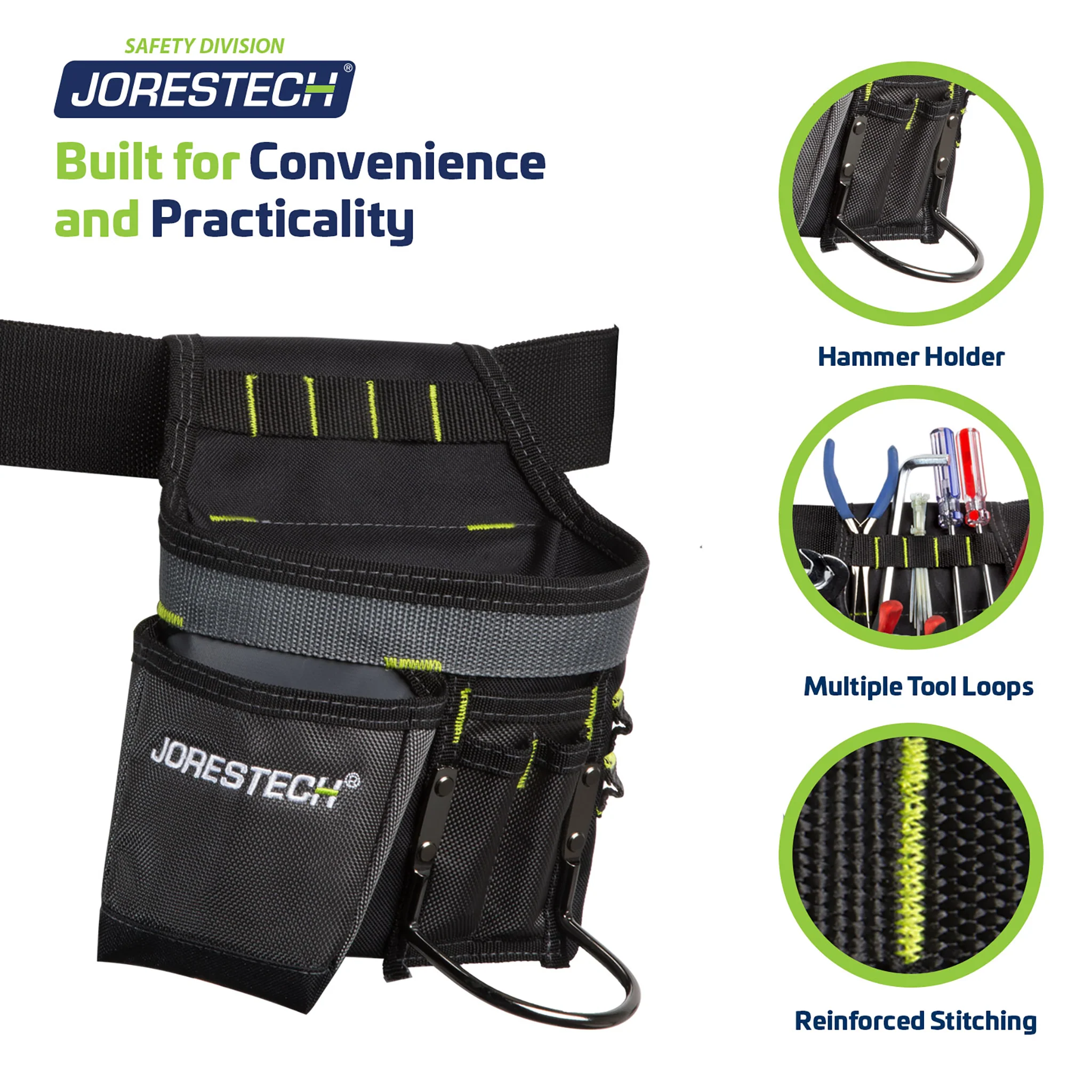 5 Pocket Tool Belt Pouch with Hammer Holder - Image 3