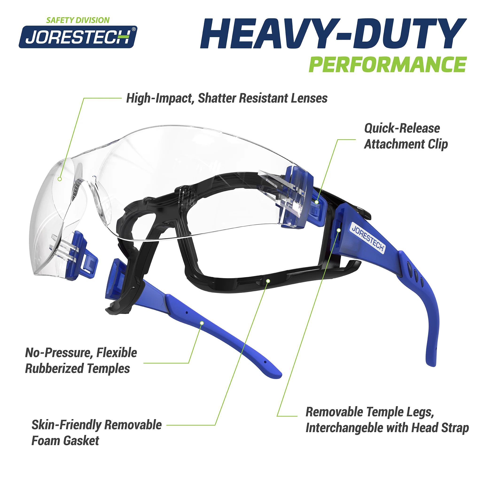 Anti-Fog Safety Glasses Convertible to Goggles with Removable Foam Seal, Temples & Headband - Image 10