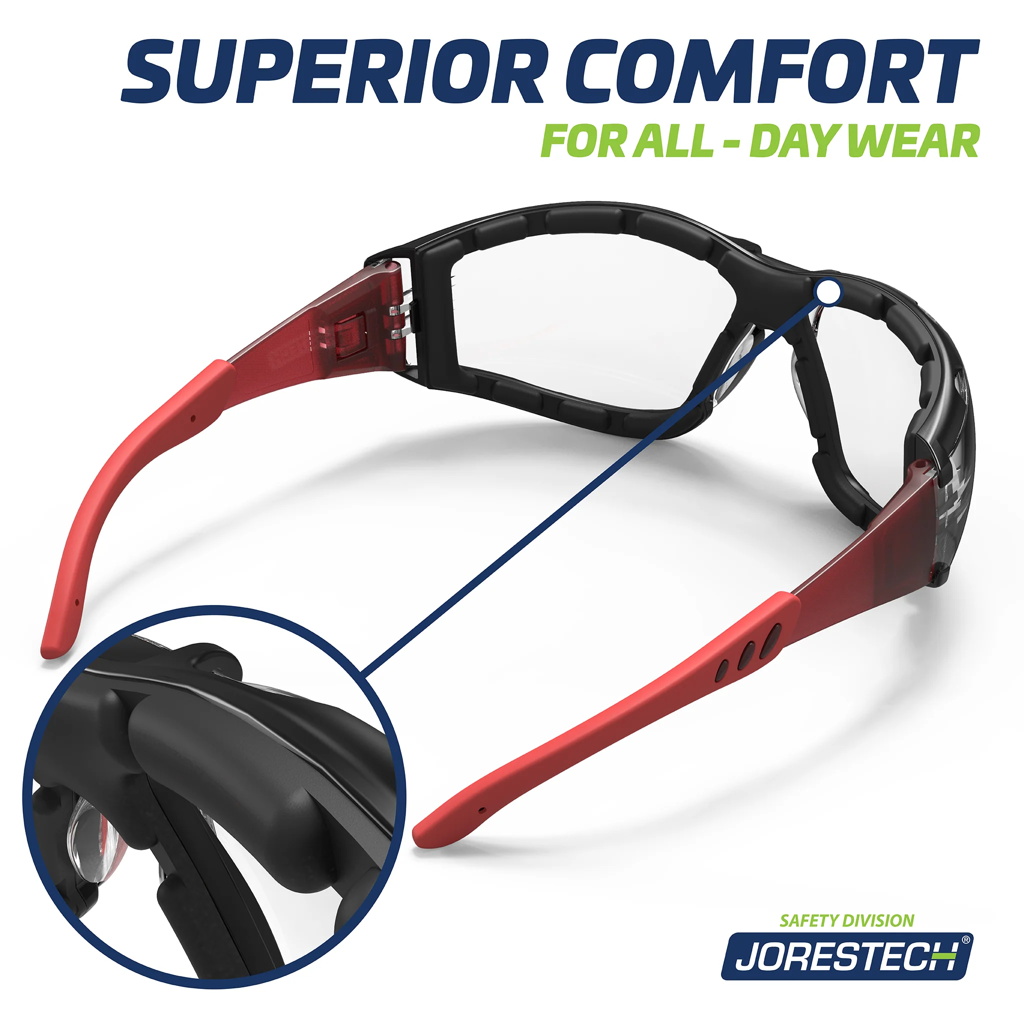 Anti-Fog Safety Glasses Convertible to Goggles with Removable Foam Seal, Temples & Headband - Image 4