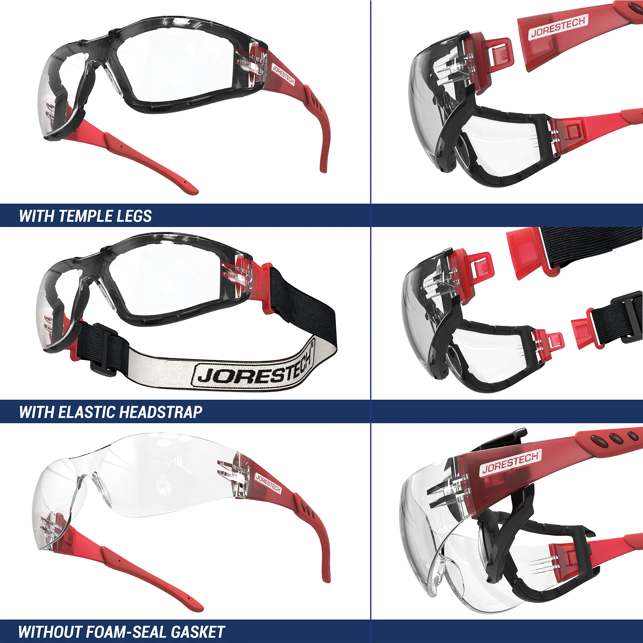 Anti-Fog Safety Glasses Convertible to Goggles with Removable Foam Seal, Temples & Headband - Image 7