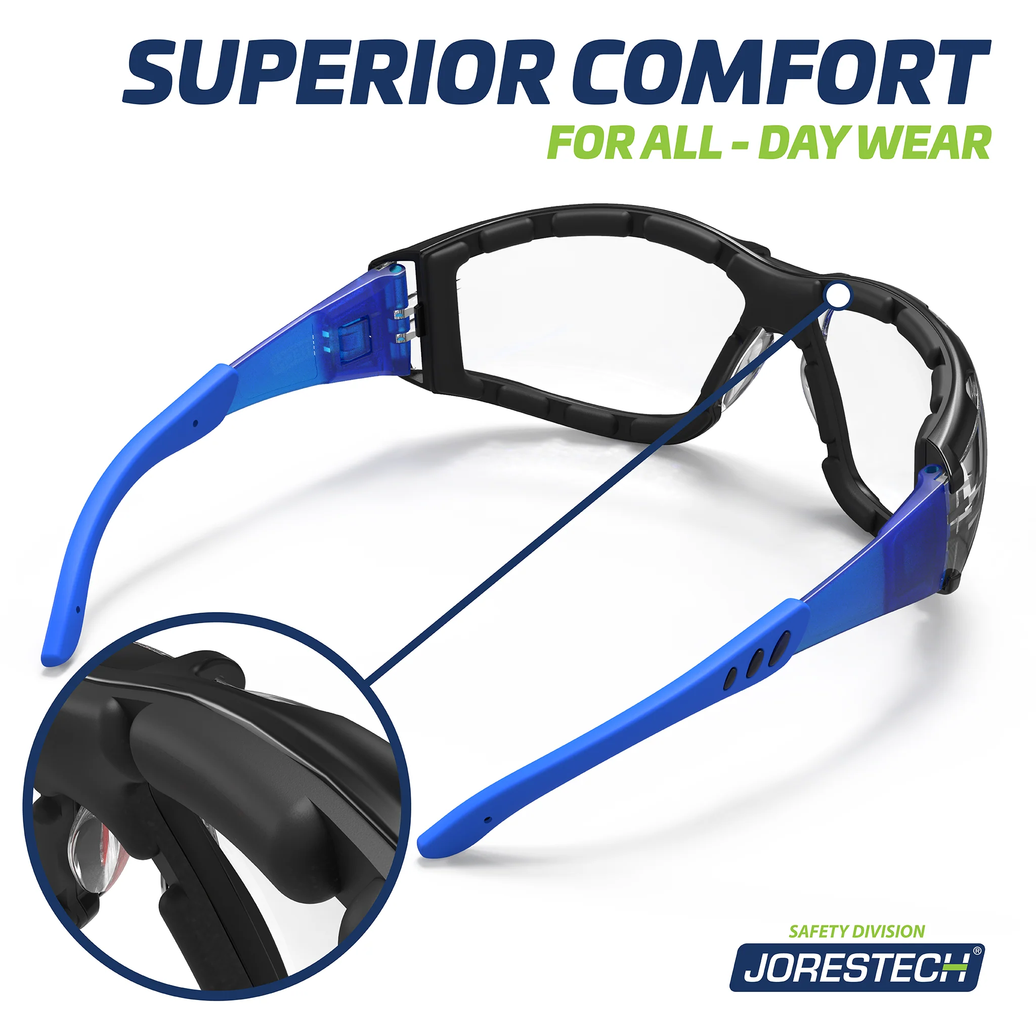 Anti-Fog Safety Glasses Convertible to Goggles with Removable Foam Seal, Temples & Headband - Image 9