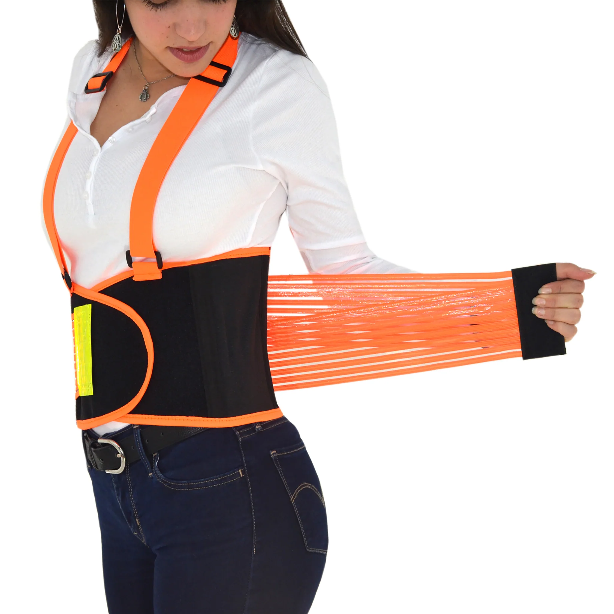 Hi-Vis Adjustable Back Support Belt with Suspenders and Reflective Strips - Image 7