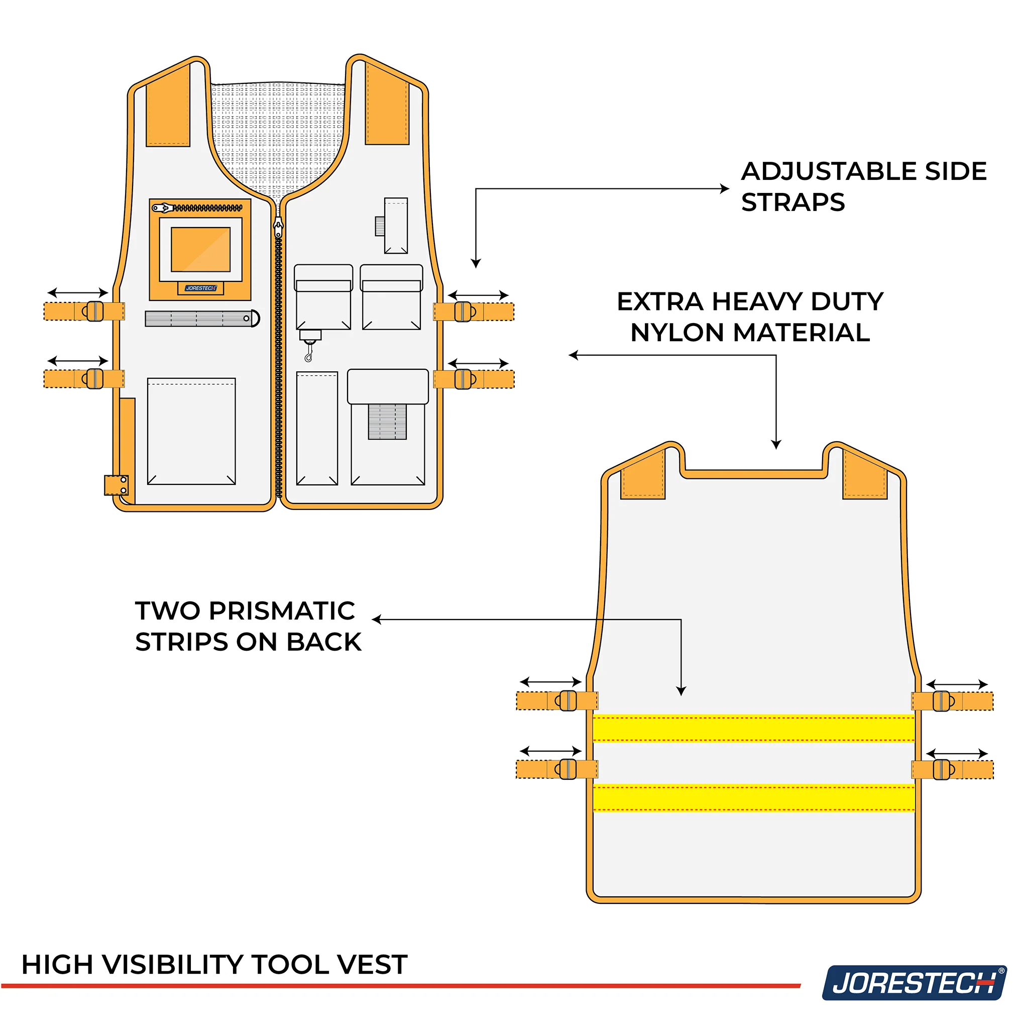 Hi-Vis Adjustable Tool Vest with Reflective Strips - Image 15