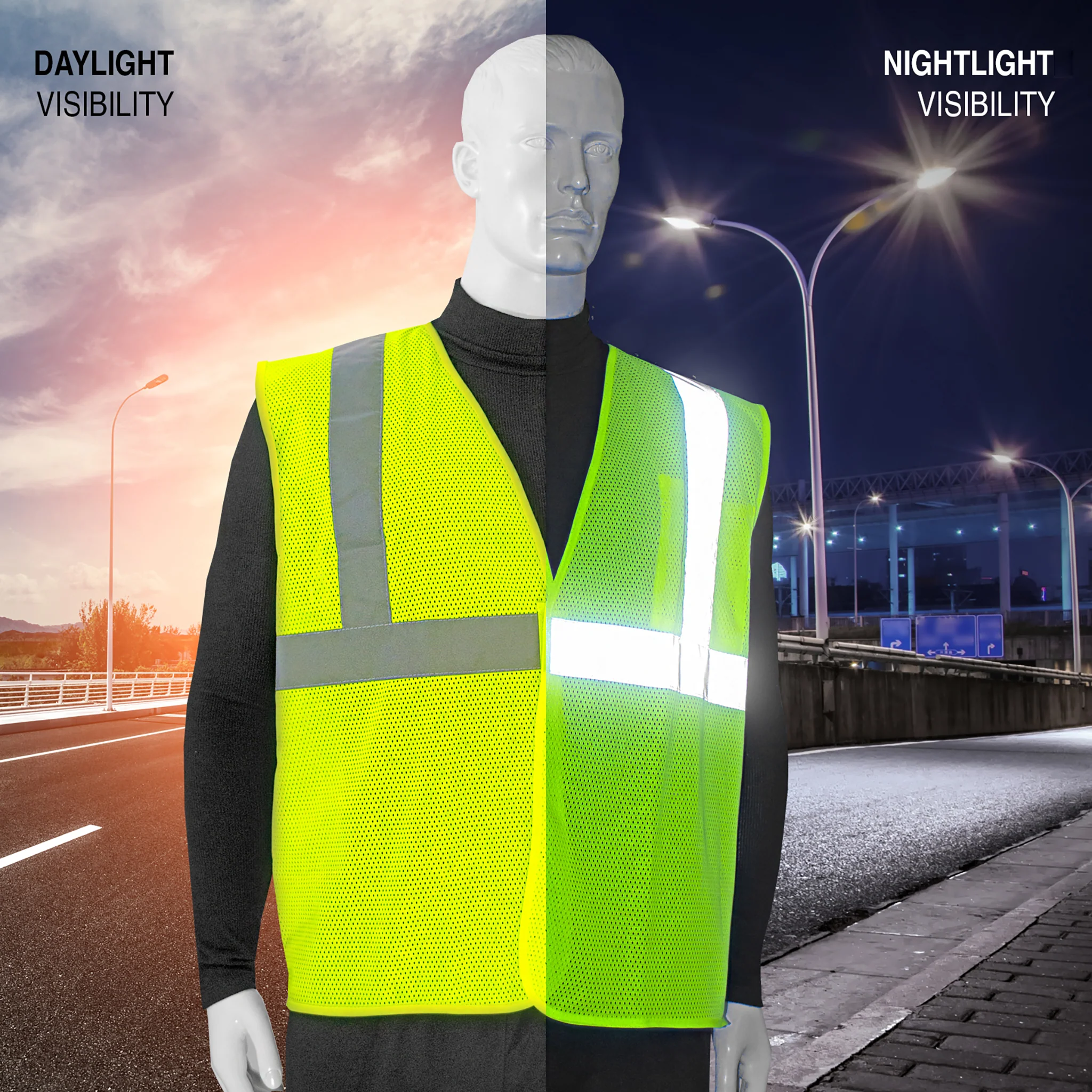 Hi-Vis Mesh Safety Vest with 2” Reflective Strips and Pocket - Image 6