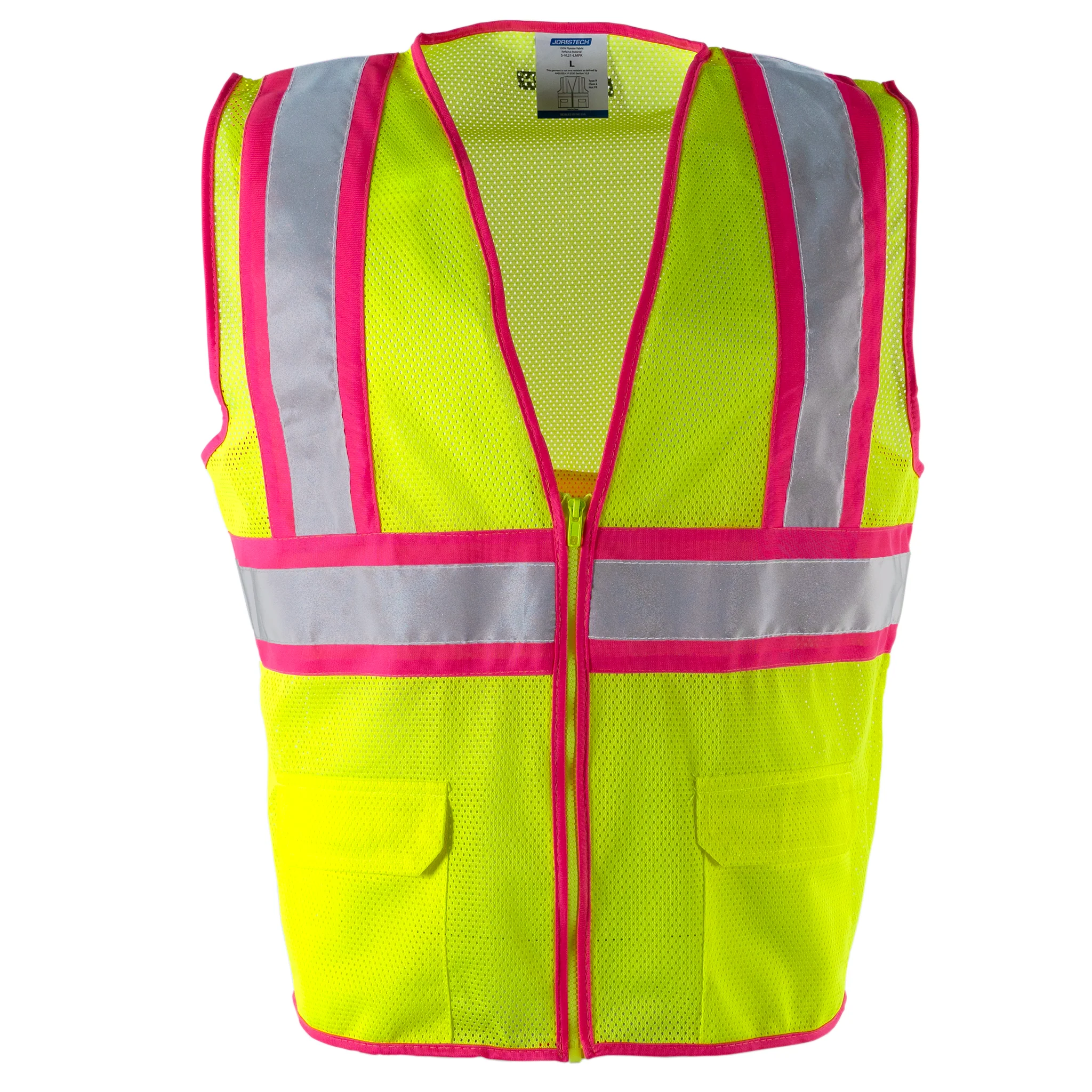 Hi Vis Mesh Safety Vest with Pink Contrasting Strips and Reflective Tapes - Image 4