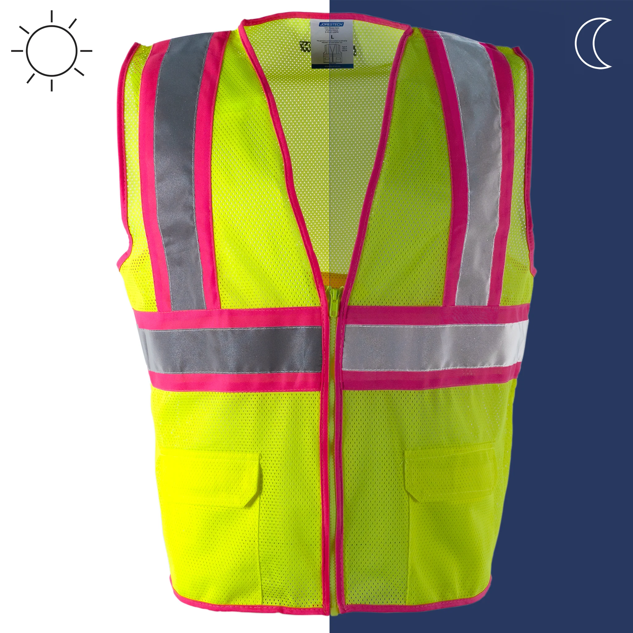 Hi Vis Mesh Safety Vest with Pink Contrasting Strips and Reflective Tapes - Image 5
