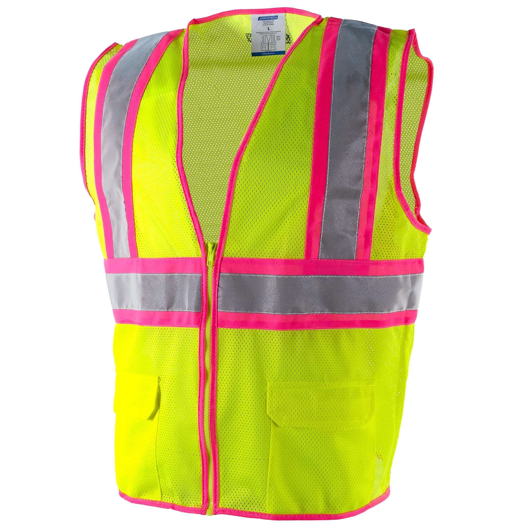 Hi Vis Mesh Safety Vest with Pink Contrasting Strips and Reflective Tapes - Image 6