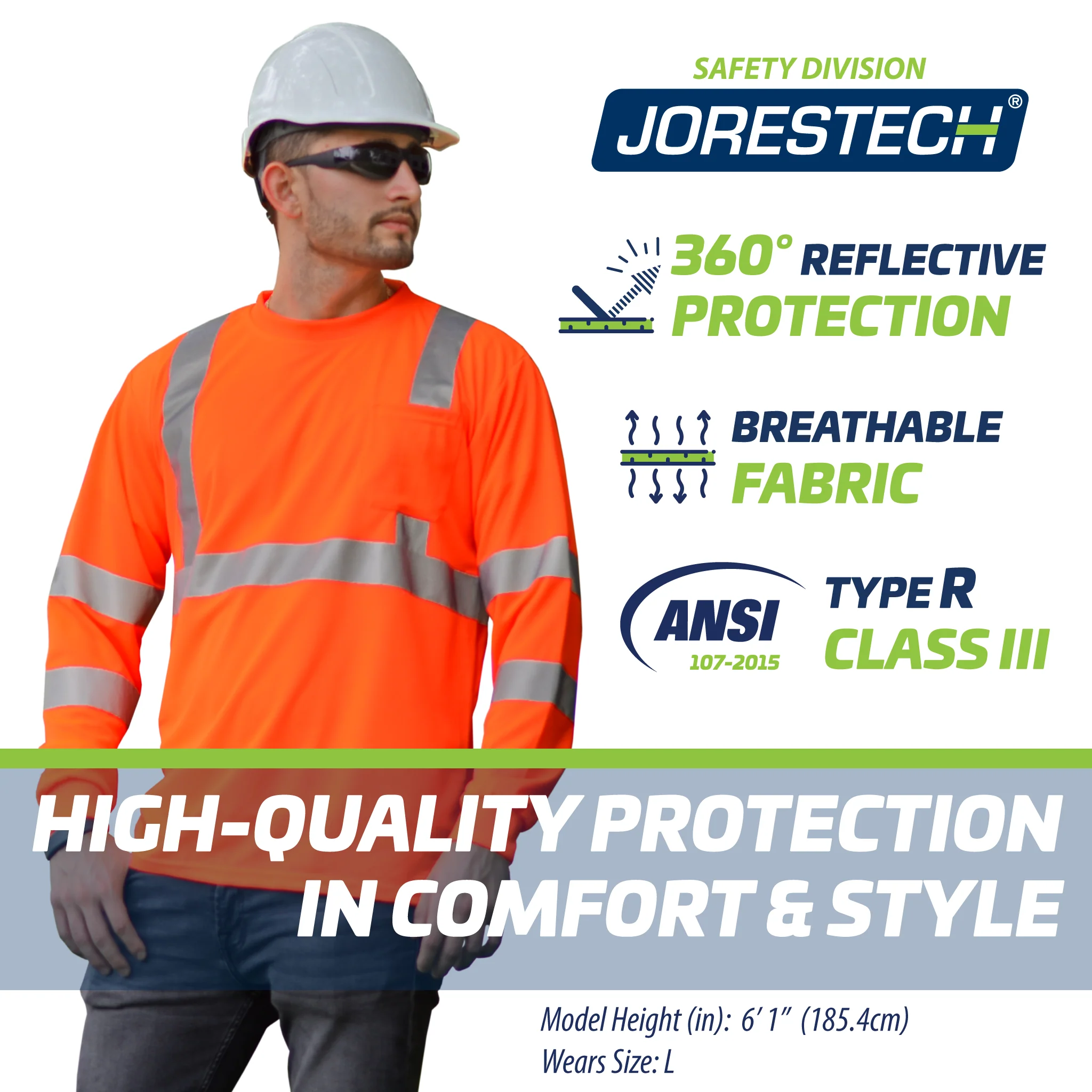 Jorestech Hi Vis Long Sleeve Reflective Safety Shirt – ANSI Class 3 Compliant - Image 12
