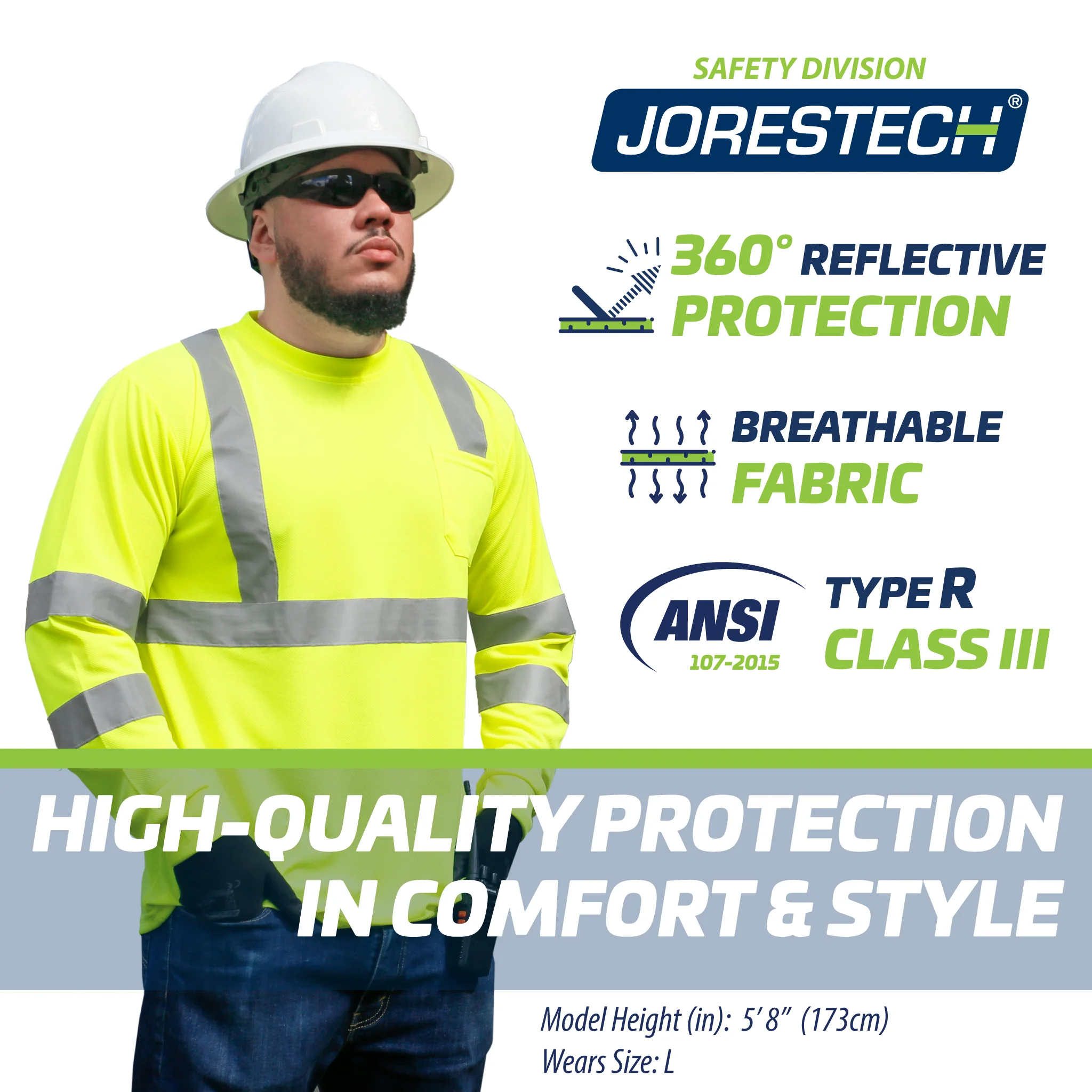 Jorestech Hi Vis Long Sleeve Reflective Safety Shirt – ANSI Class 3 Compliant - Image 5