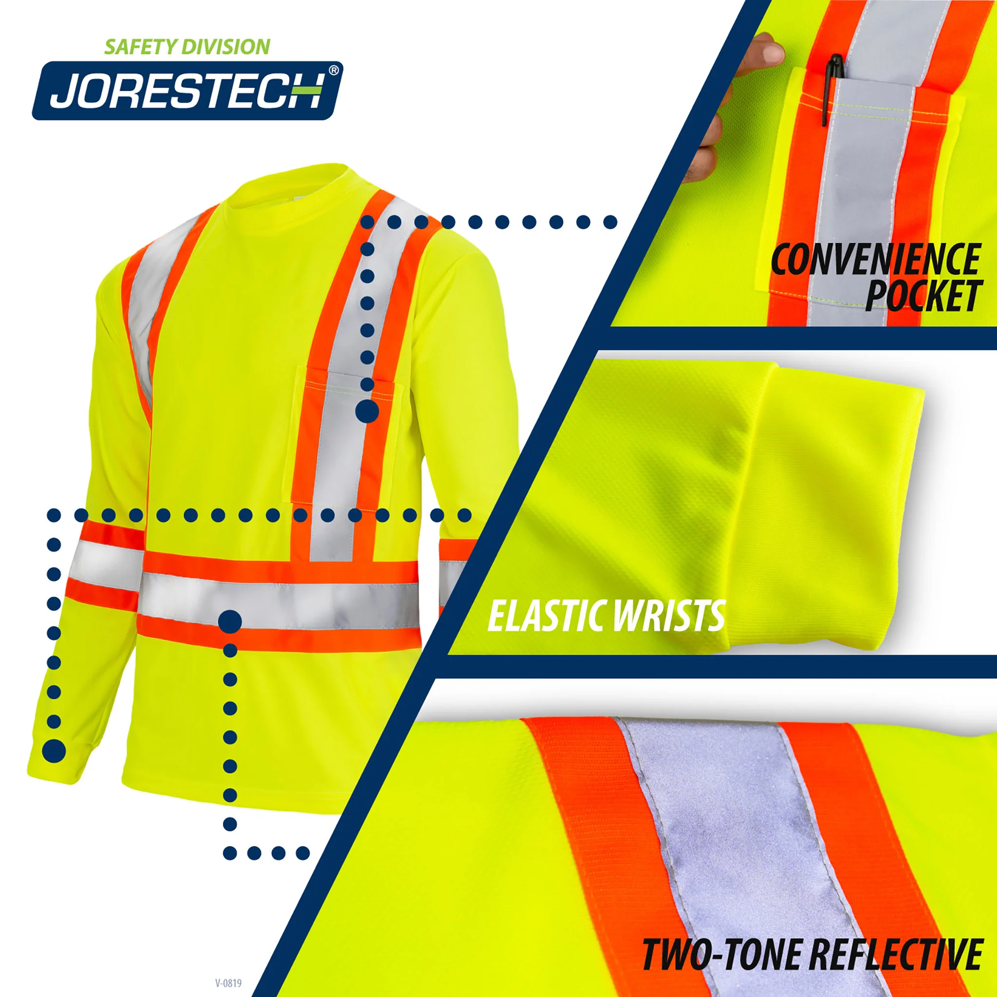 High Vis Orange Shirt | Two-Tone Reflective Long Sleeve in Orange, Lime, Black - Image 13