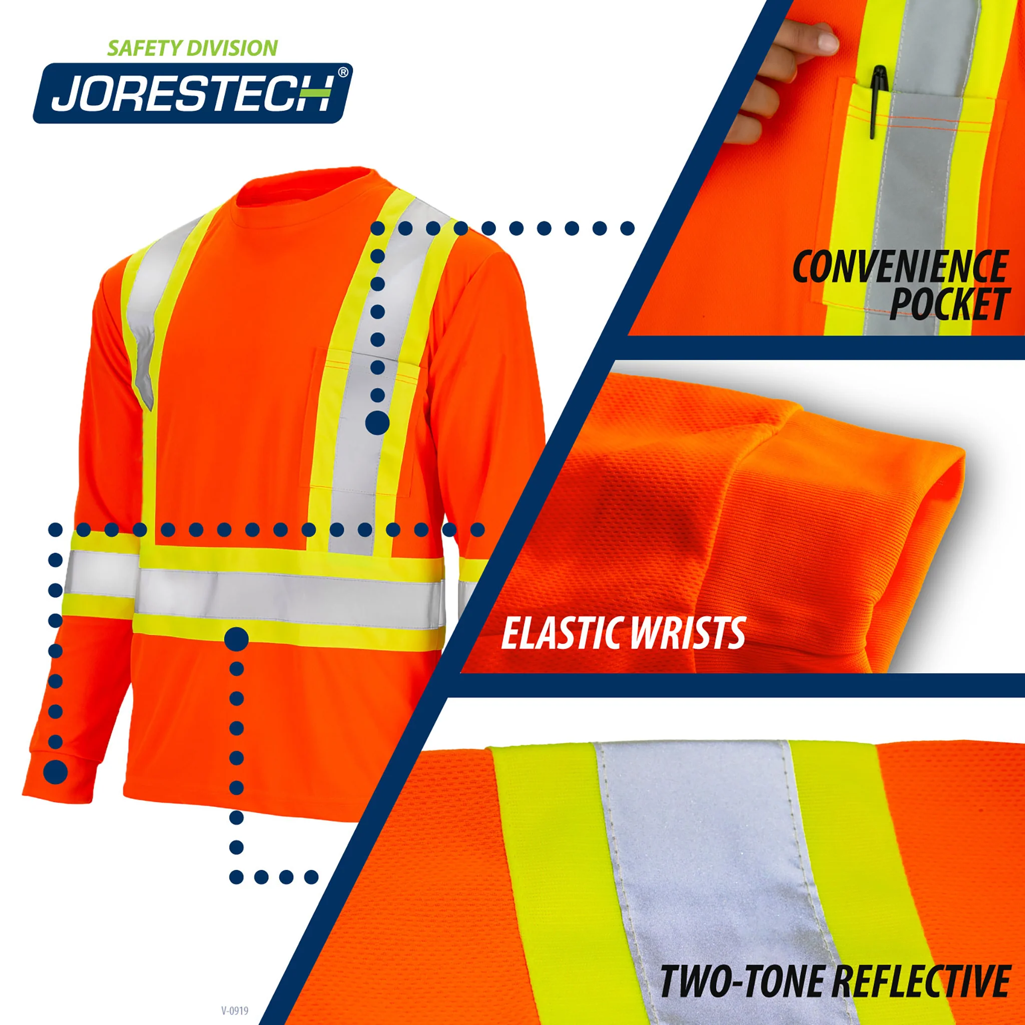 High Vis Orange Shirt | Two-Tone Reflective Long Sleeve in Orange, Lime, Black - Image 20
