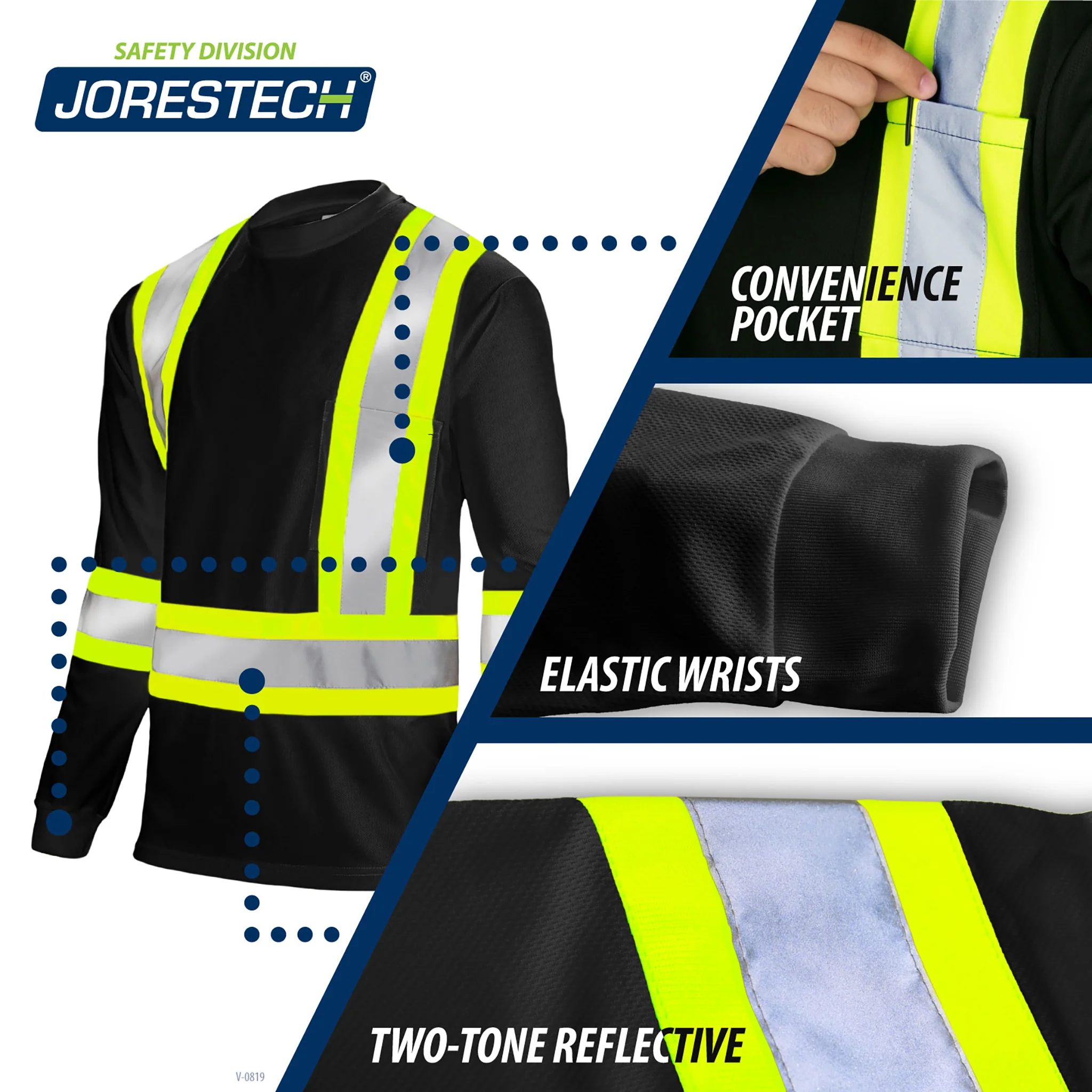 High Vis Orange Shirt | Two-Tone Reflective Long Sleeve in Orange, Lime, Black - Image 6