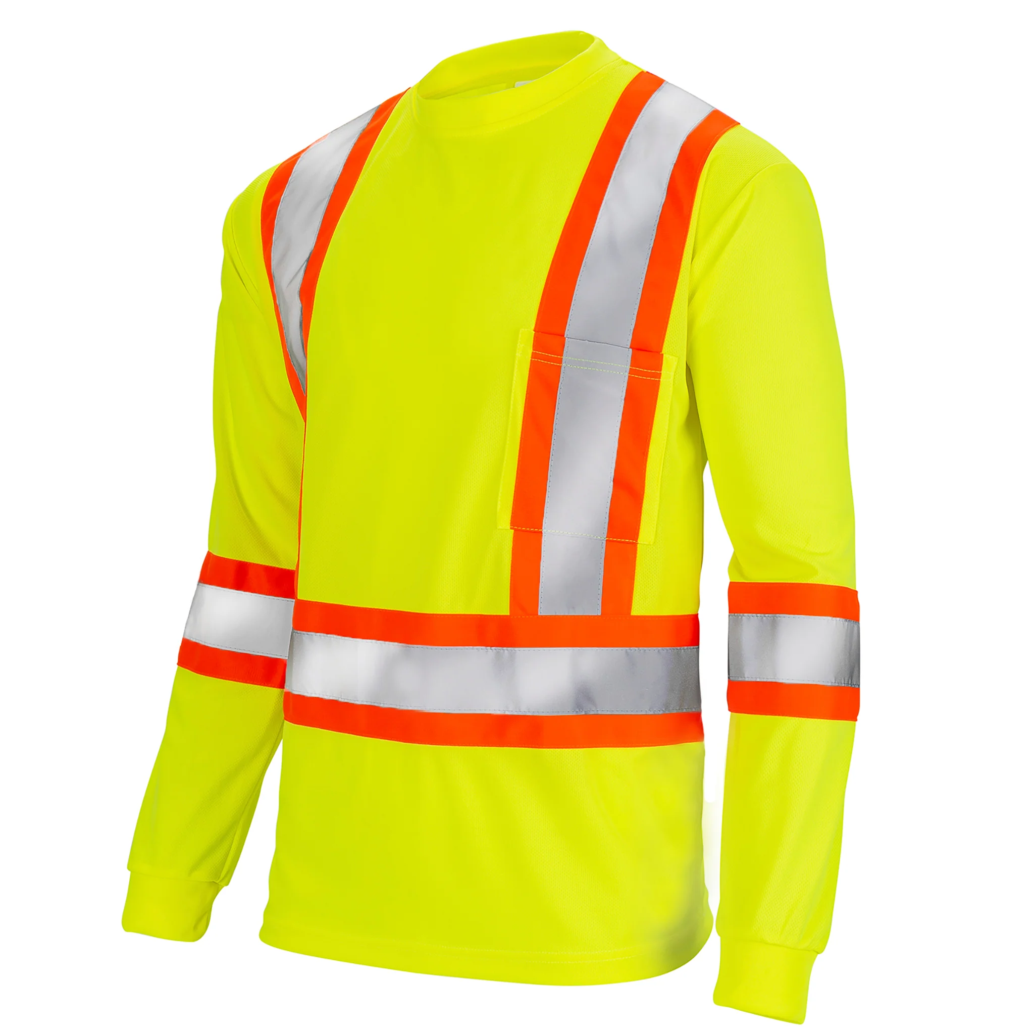 High Vis Orange Shirt | Two-Tone Reflective Long Sleeve in Orange, Lime, Black - Image 9