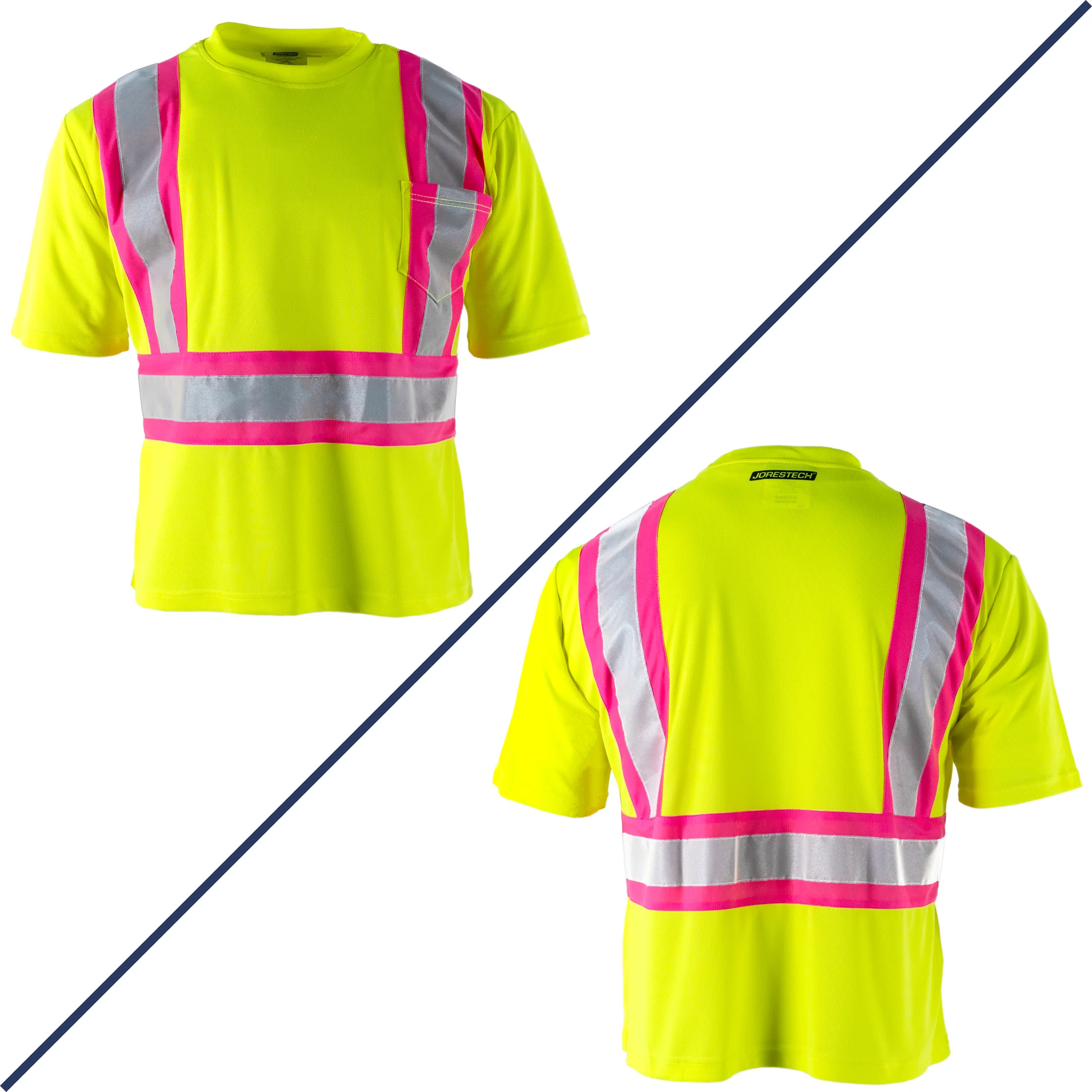 Hi-Vis Reflective Two Tone Safety Shirt with Pink Strips - Image 9