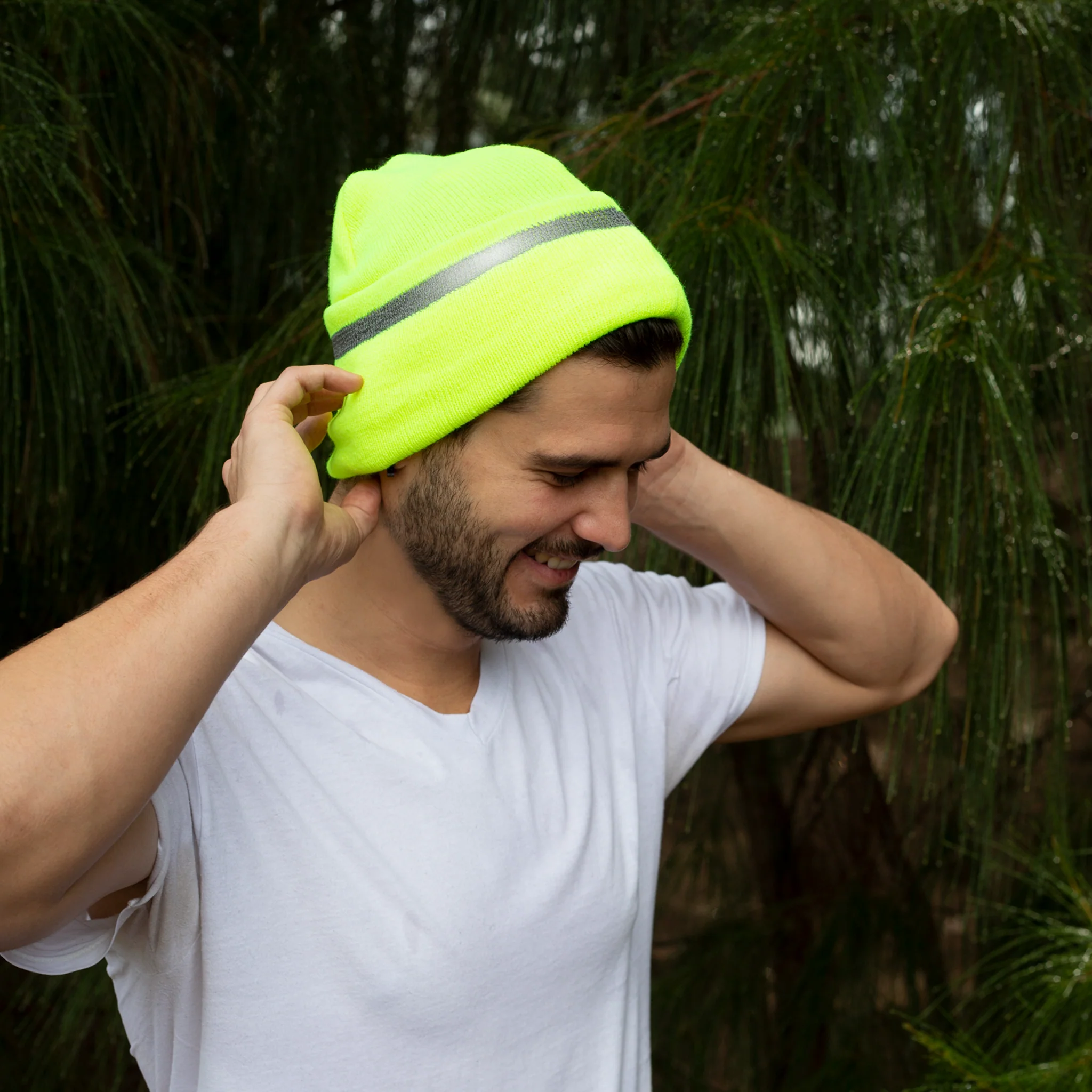 Hi-Vis Safety Beanie with Reflective Stripe - Image 3