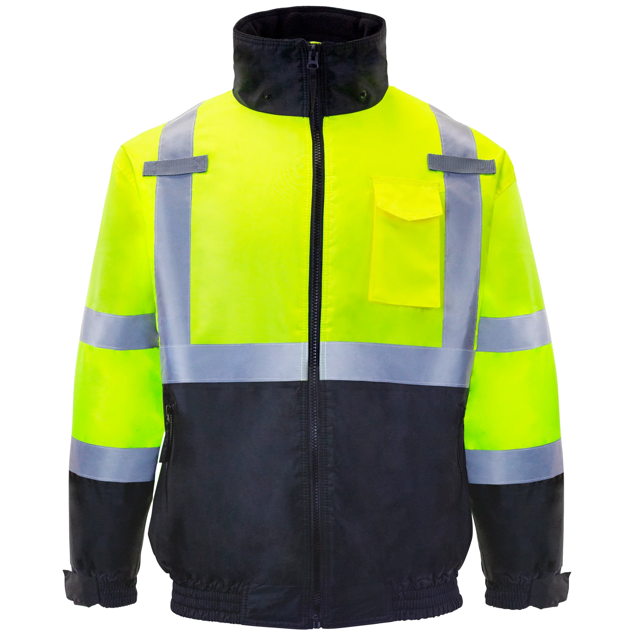 Hi-Vis Safety Bomber Jacket with Reflective Stripes - Image 11