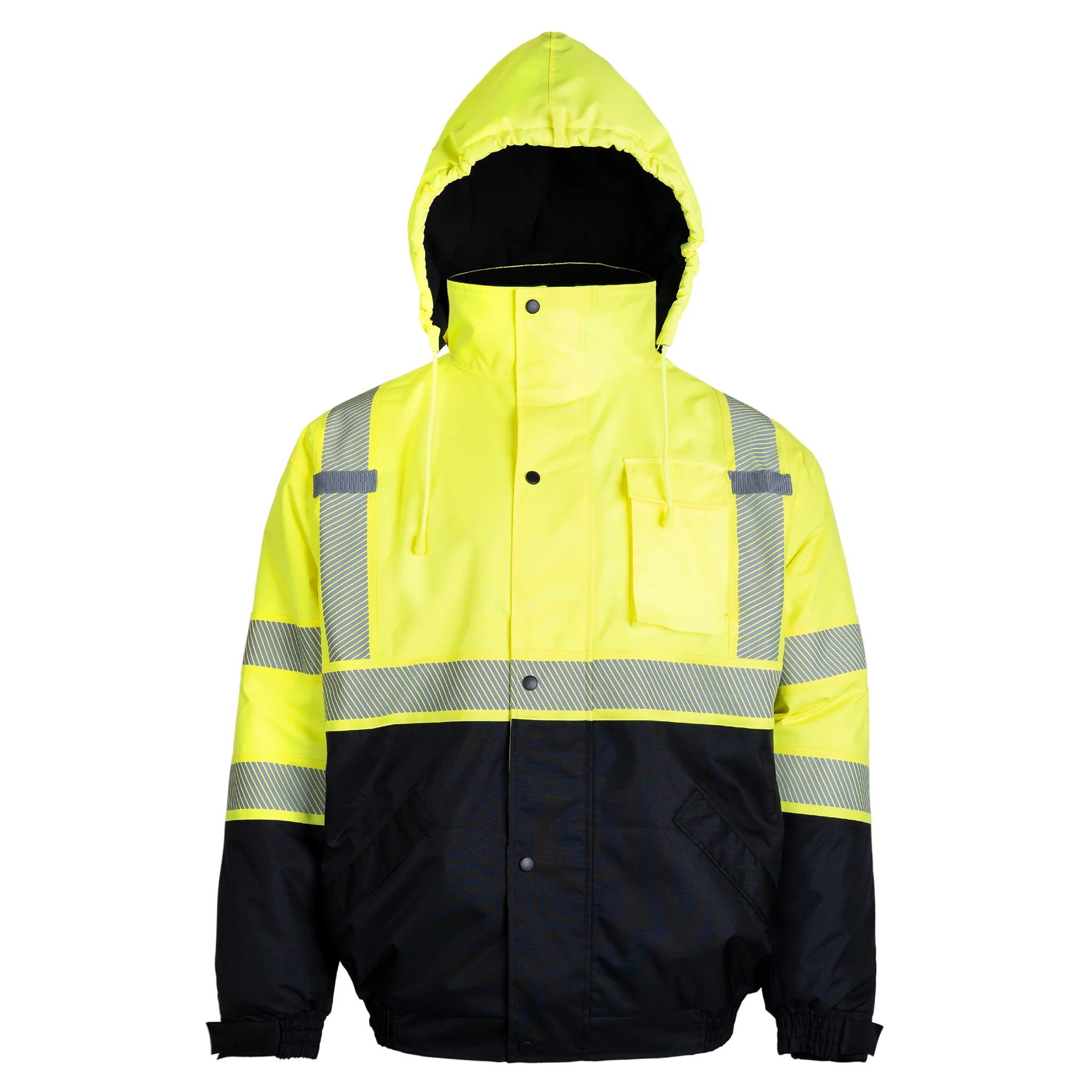 Hi-Vis Safety Jacket with Heat-Transfer Reflective Tapes and Removable Hood - Image 16