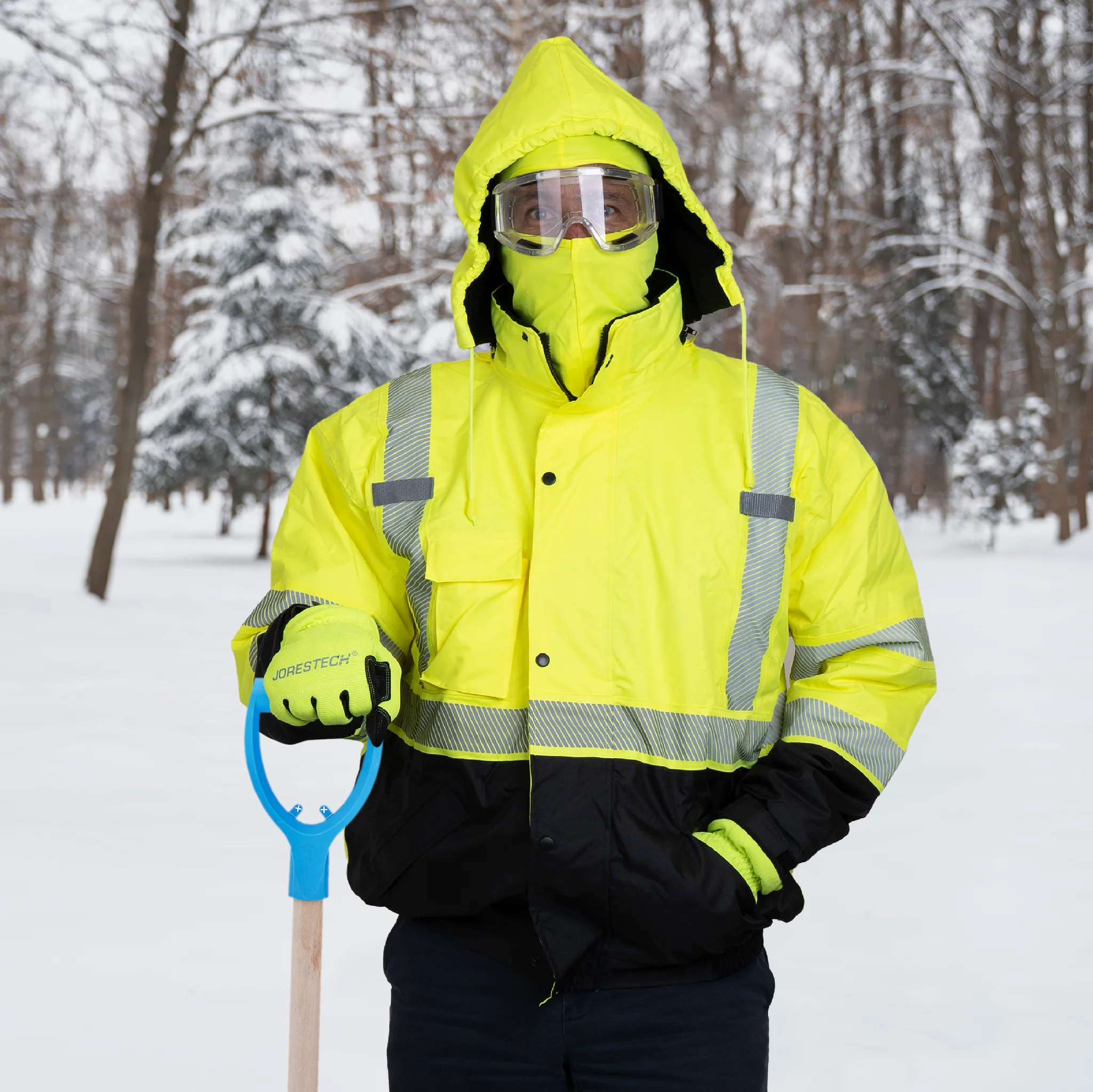 Hi-Vis Safety Jacket with Heat-Transfer Reflective Tapes and Removable Hood - Image 23