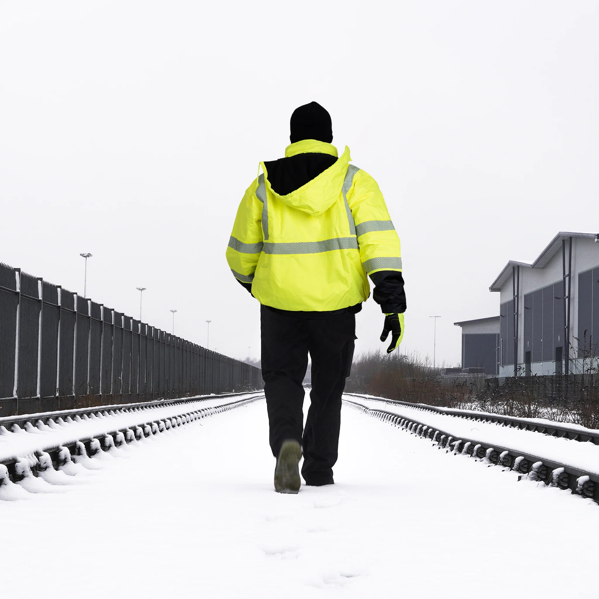 Hi-Vis Safety Jacket with Heat-Transfer Reflective Tapes and Removable Hood - Image 25