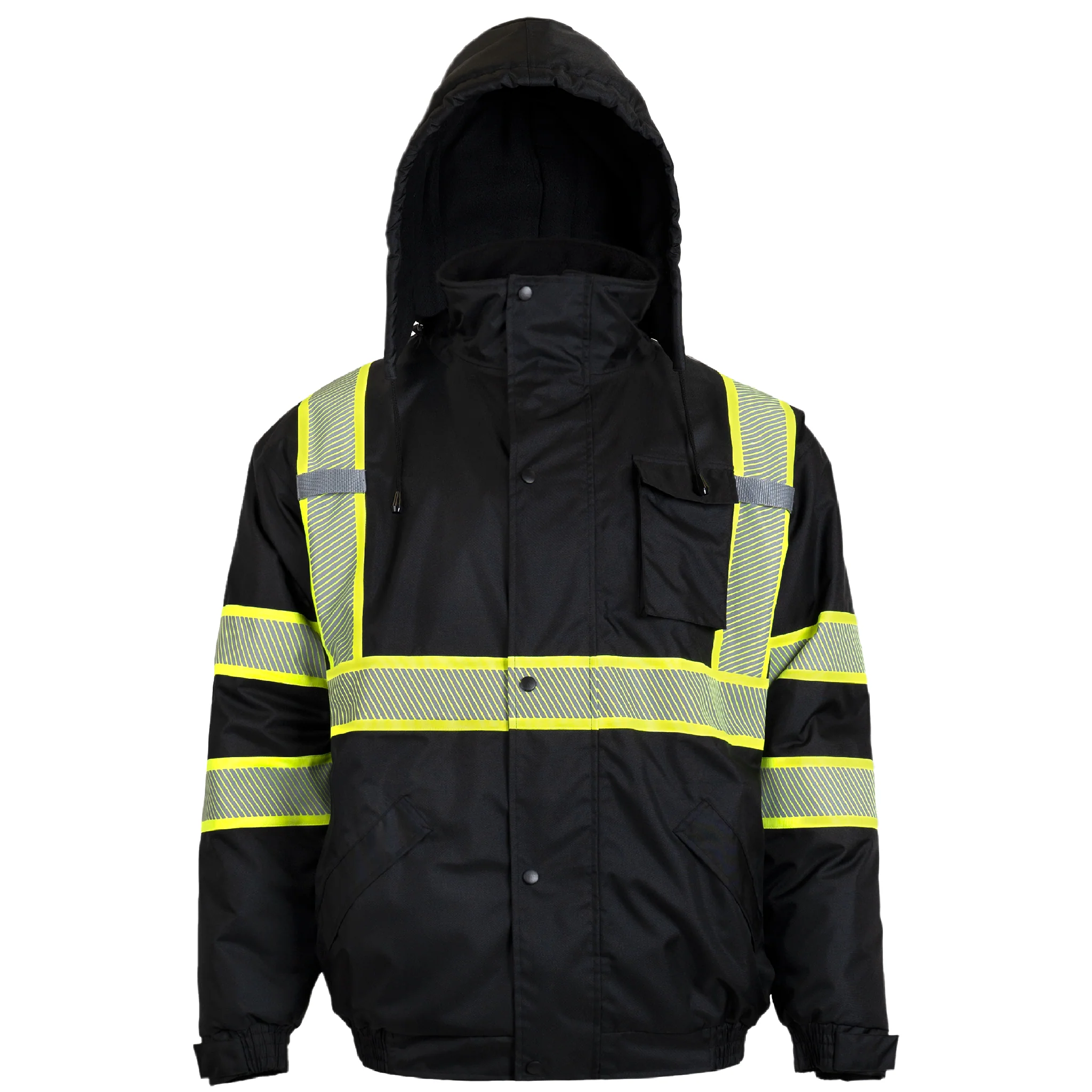 Hi-Vis Safety Jacket with Heat-Transfer Reflective Tapes and Removable Hood - Image 4