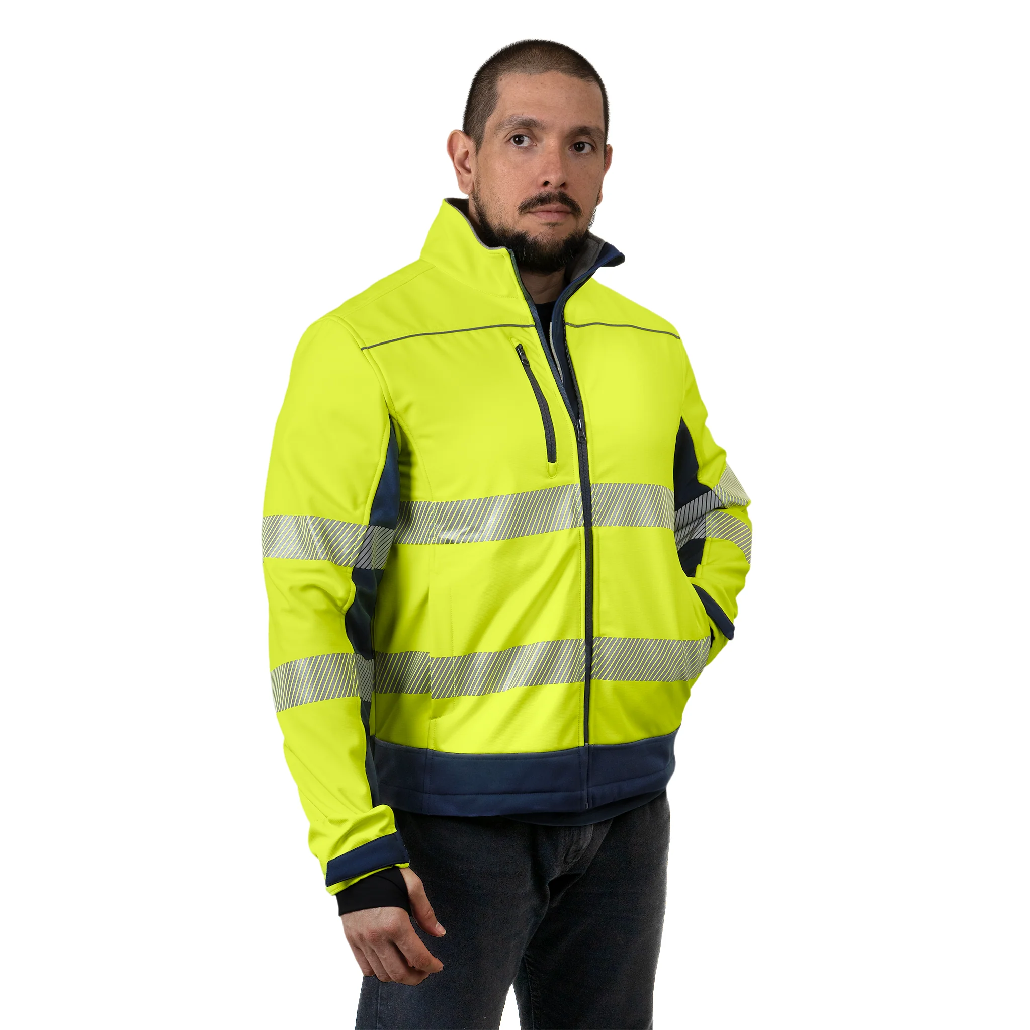 Hi-Vis Softshell Water Repellent Fleece Lined Safety Jacket with Reflective Strips - Image 12