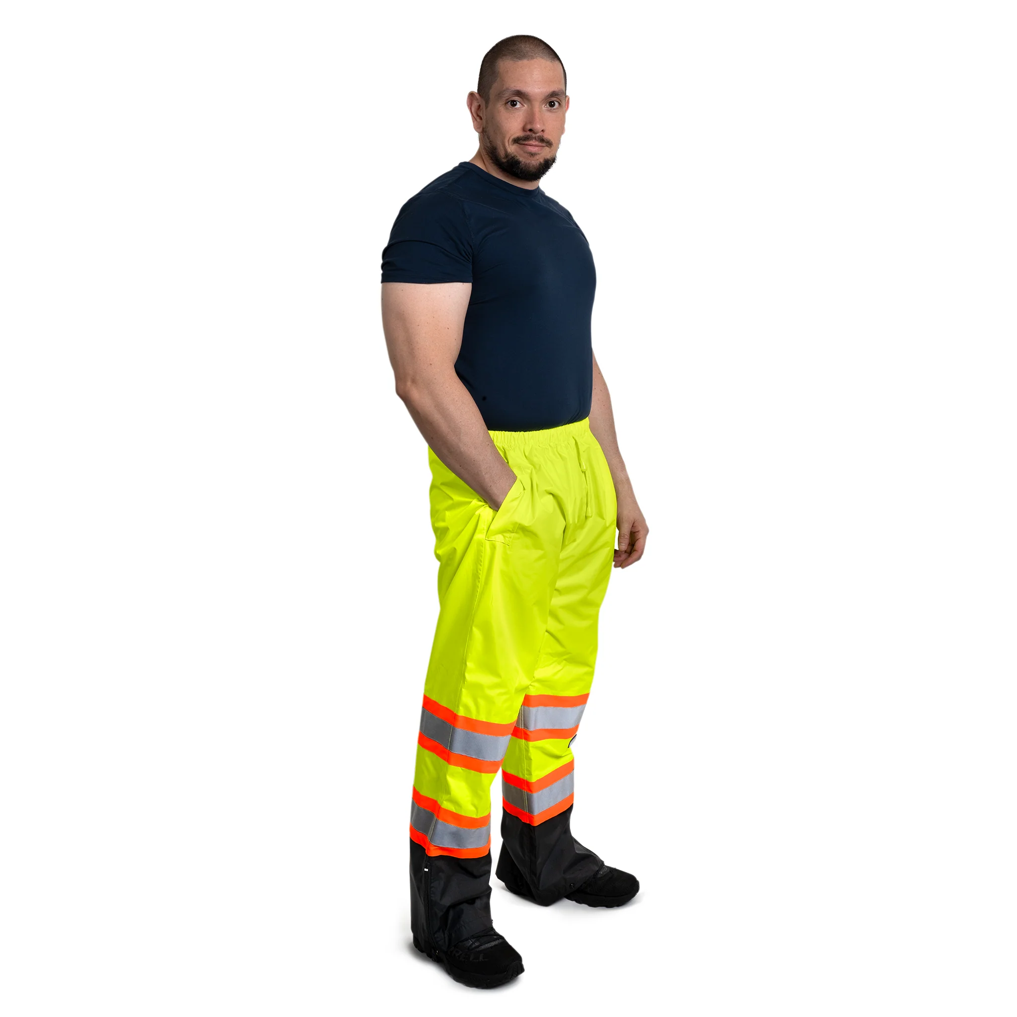 Hi-Vis Two Tone Orange/Black Rain Pants with Reflective Strips - Image 20