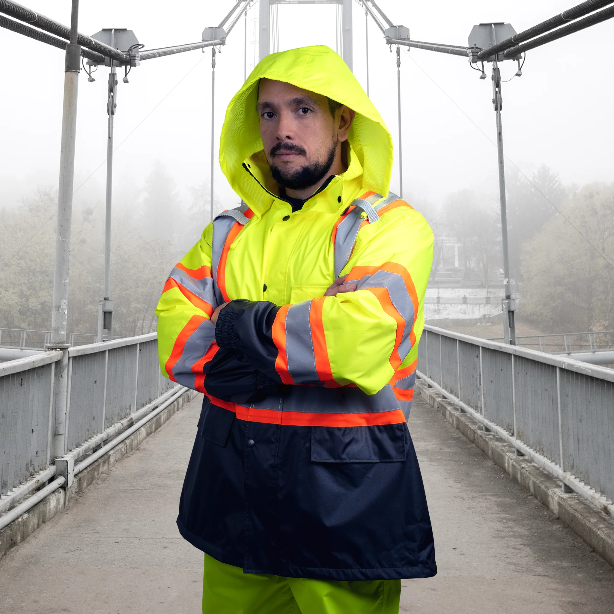 Hi-Vis Two Tone Rain Set with X Reflective Strips On Back - Image 13