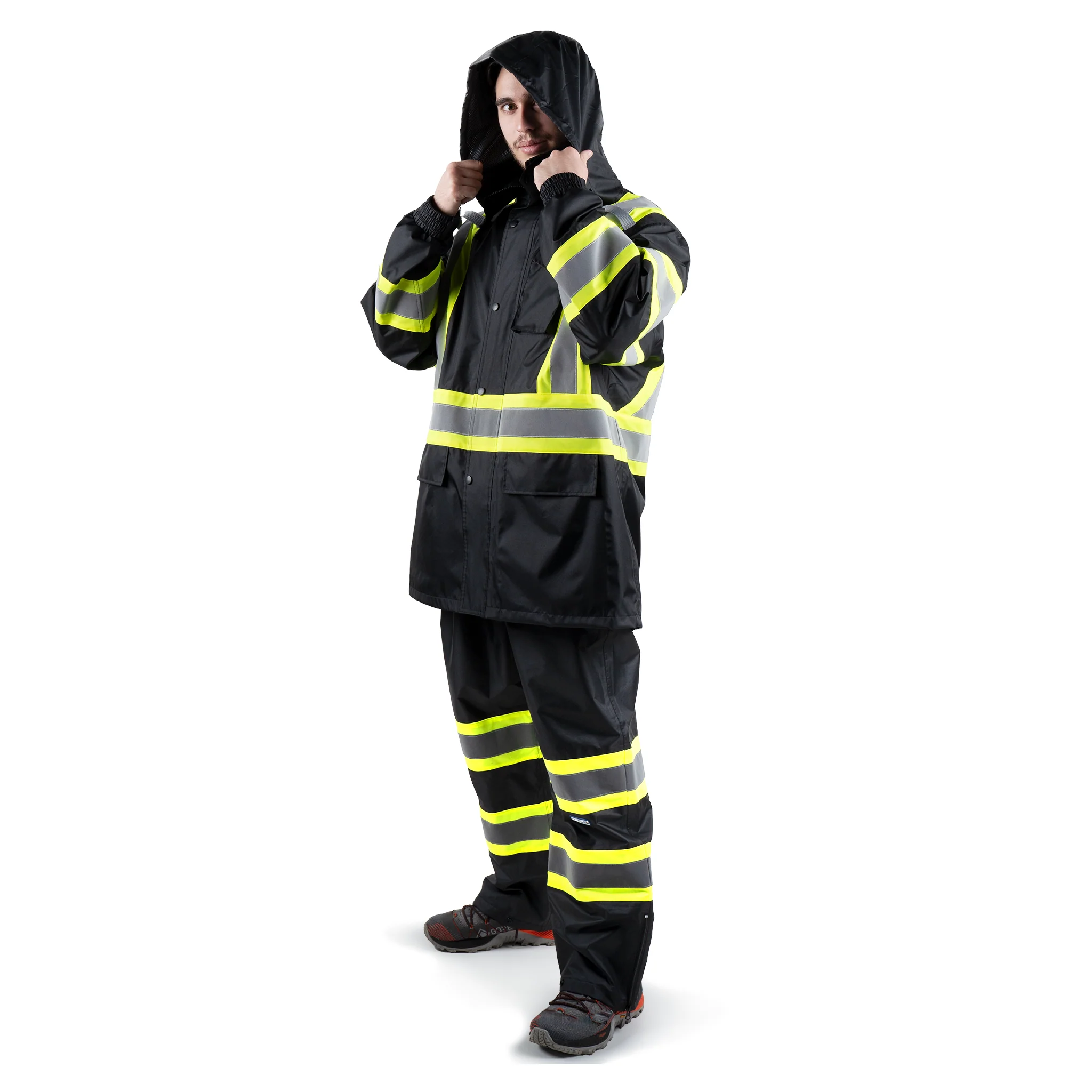 Hi-Vis Two Tone Rain Set with X Reflective Strips On Back - Image 14