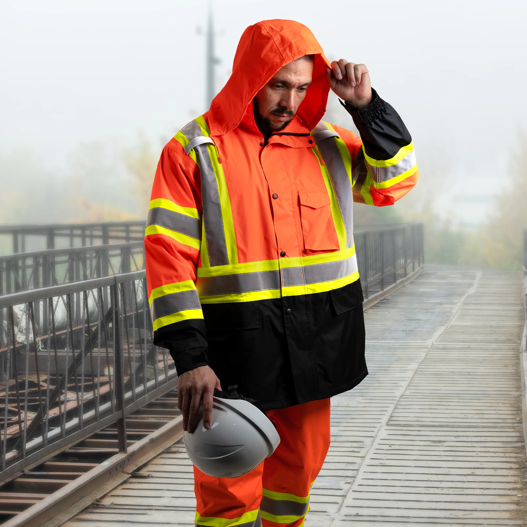 Hi-Vis Two Tone Rain Set with X Reflective Strips On Back - Image 5