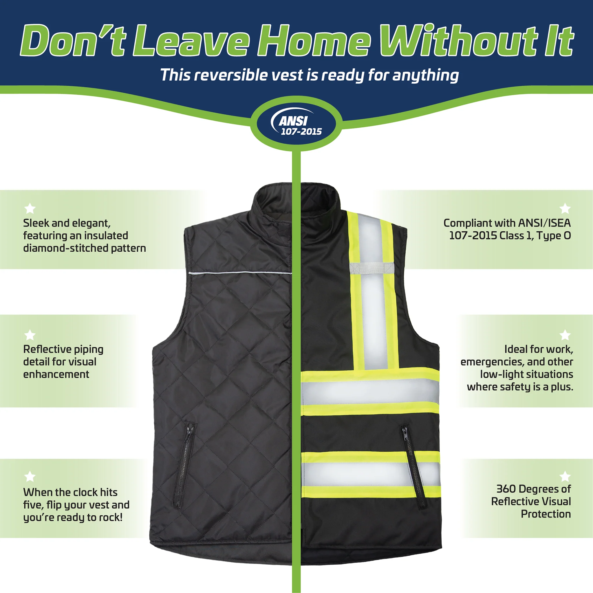 Hi-Vis Two Tone Reversible Insulated Safety Vest with Reflective Strips - Image 13