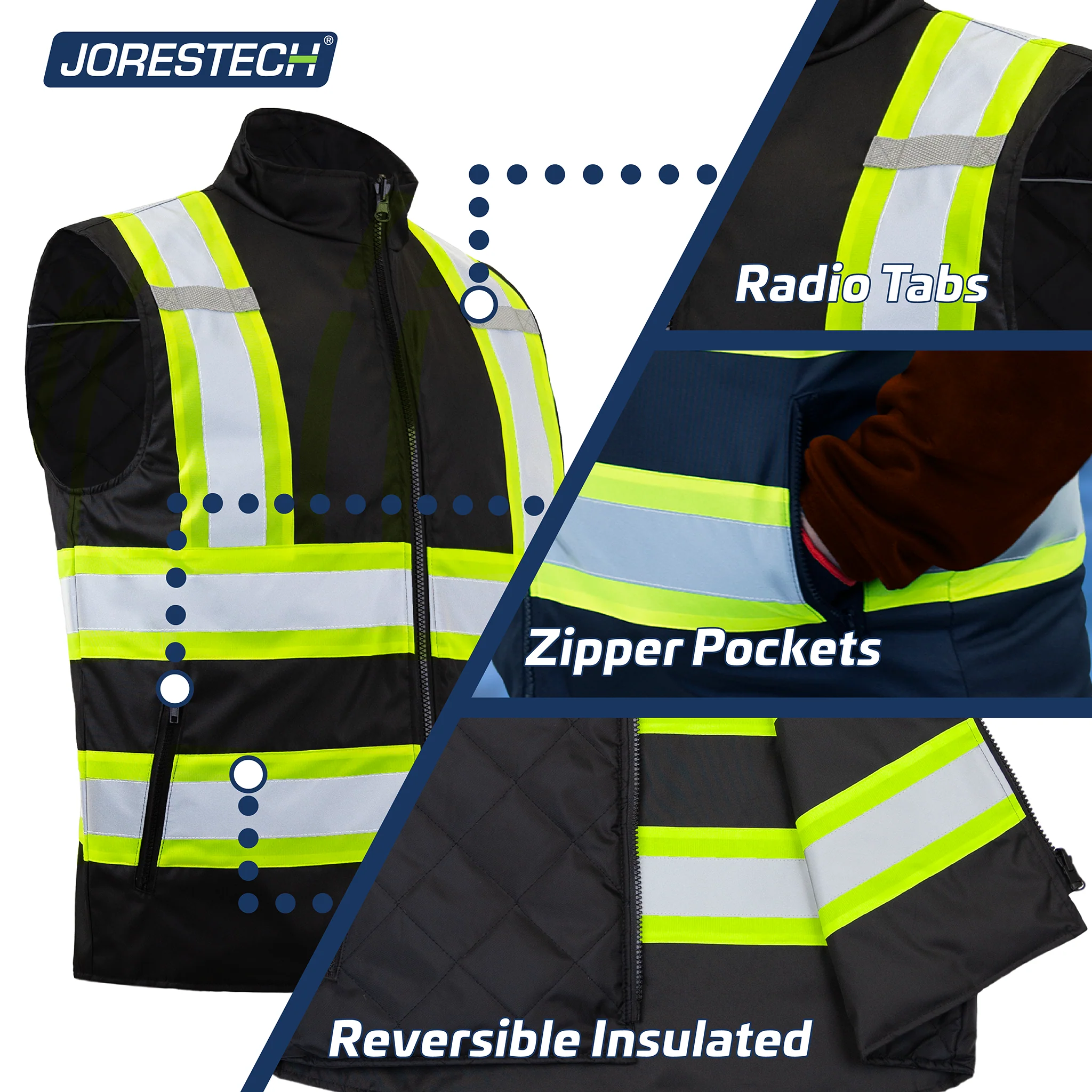 Hi-Vis Two Tone Reversible Insulated Safety Vest with Reflective Strips - Image 14