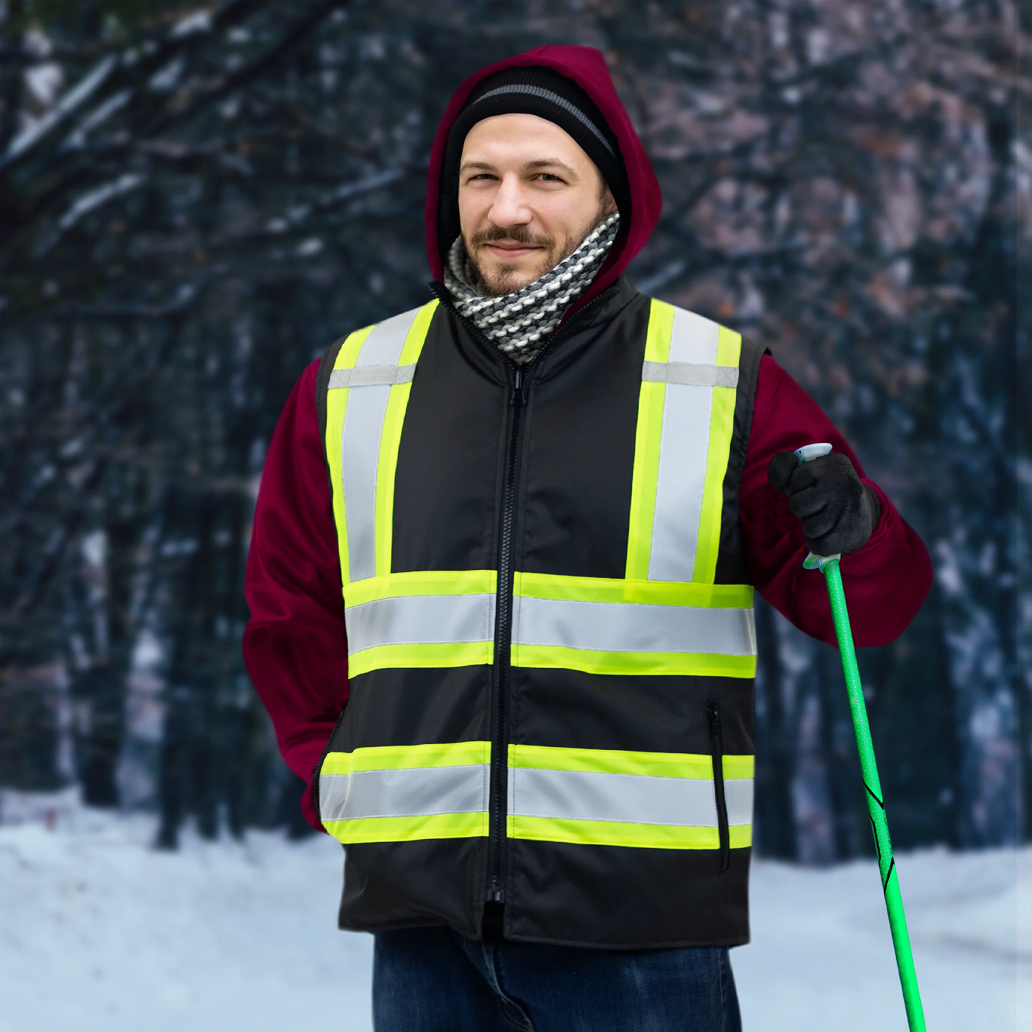 Hi-Vis Two Tone Reversible Insulated Safety Vest with Reflective Strips - Image 17