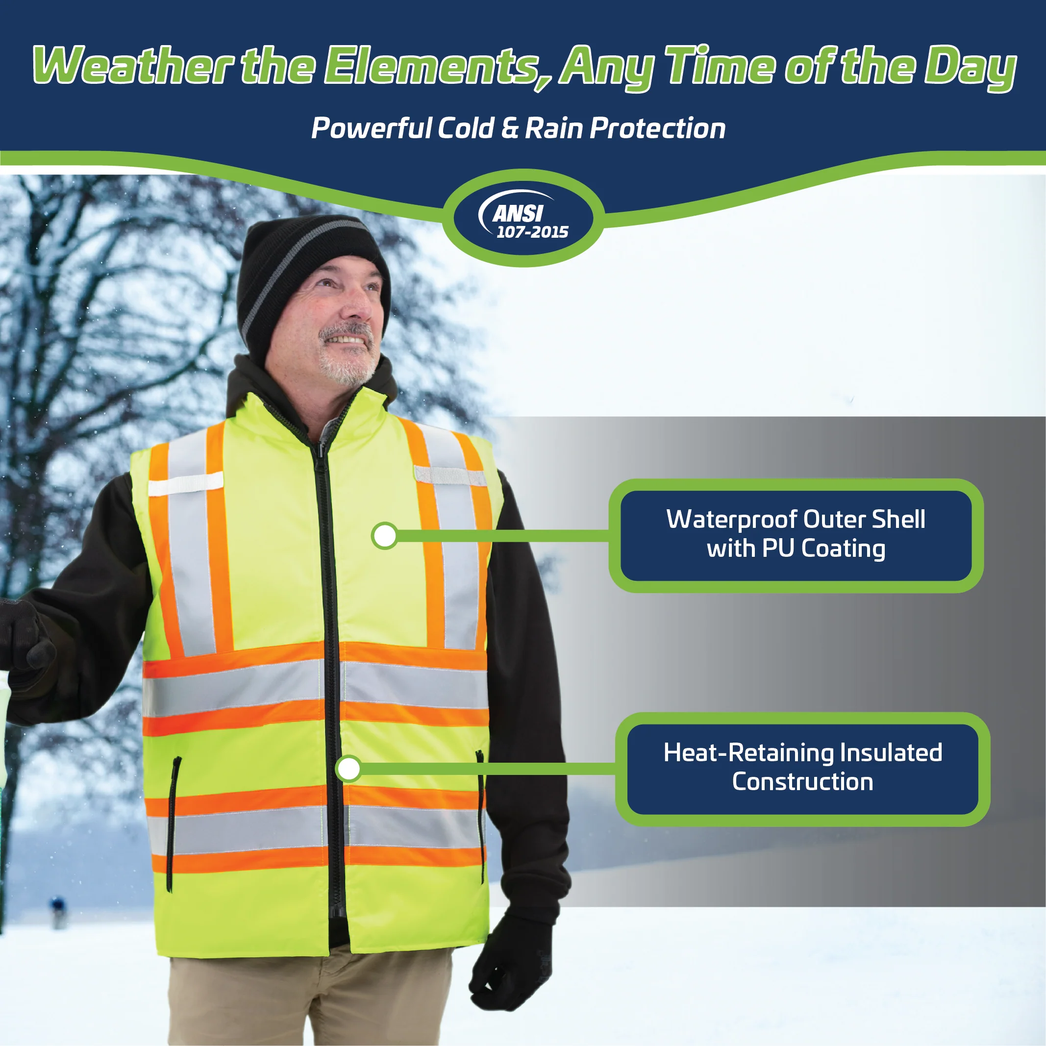 Hi-Vis Two Tone Reversible Insulated Safety Vest with Reflective Strips - Image 7