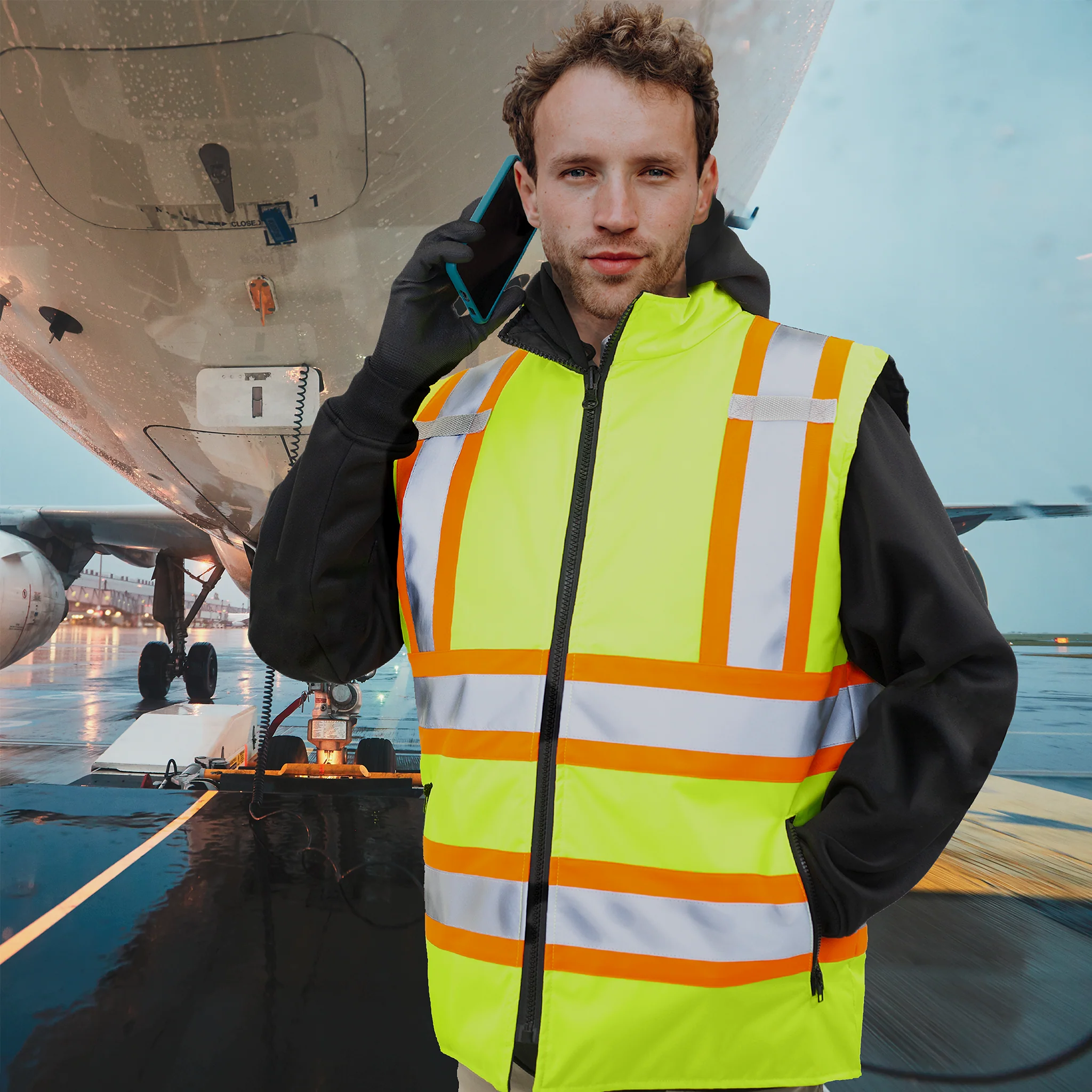 Hi-Vis Two Tone Reversible Insulated Safety Vest with Reflective Strips - Image 9