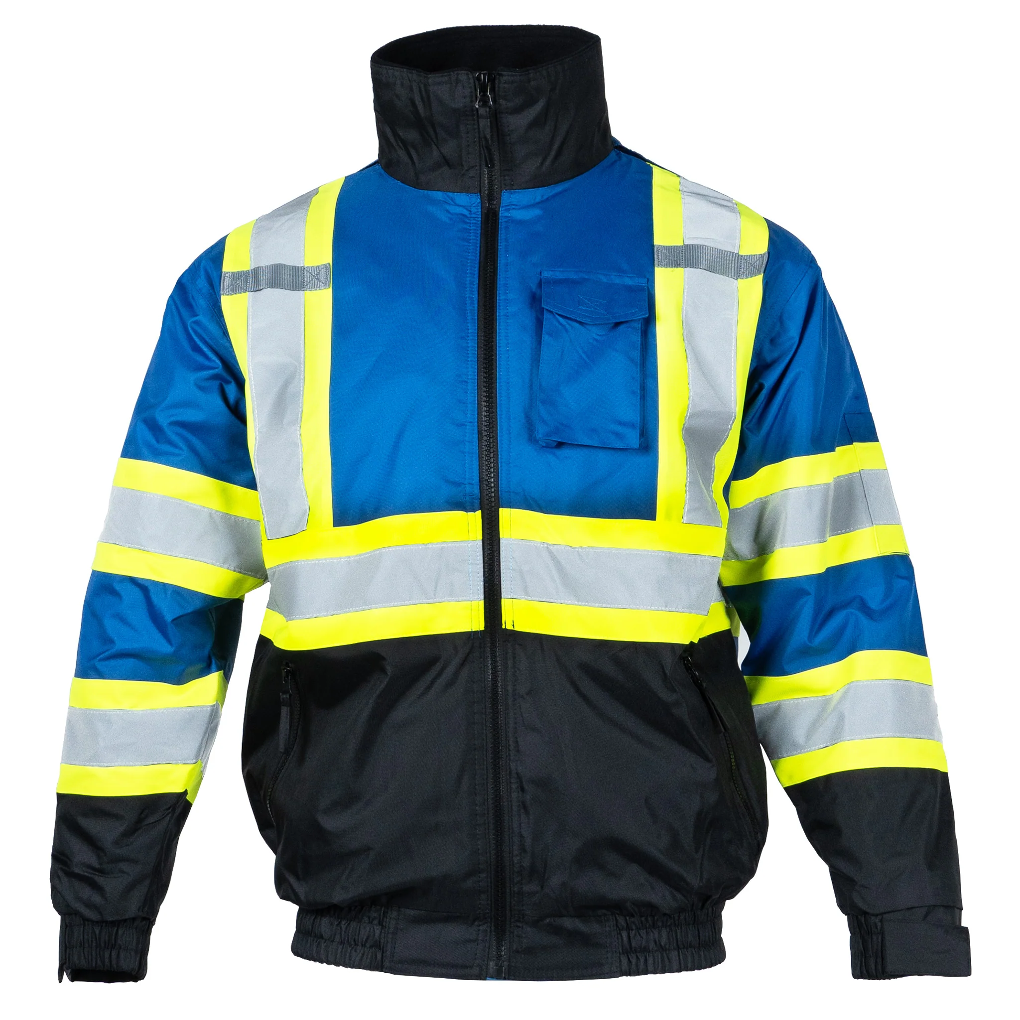 Hi-Vis X-Back Two-Tone Safety Bomber Jacket with Reflective Stripes - Image 31