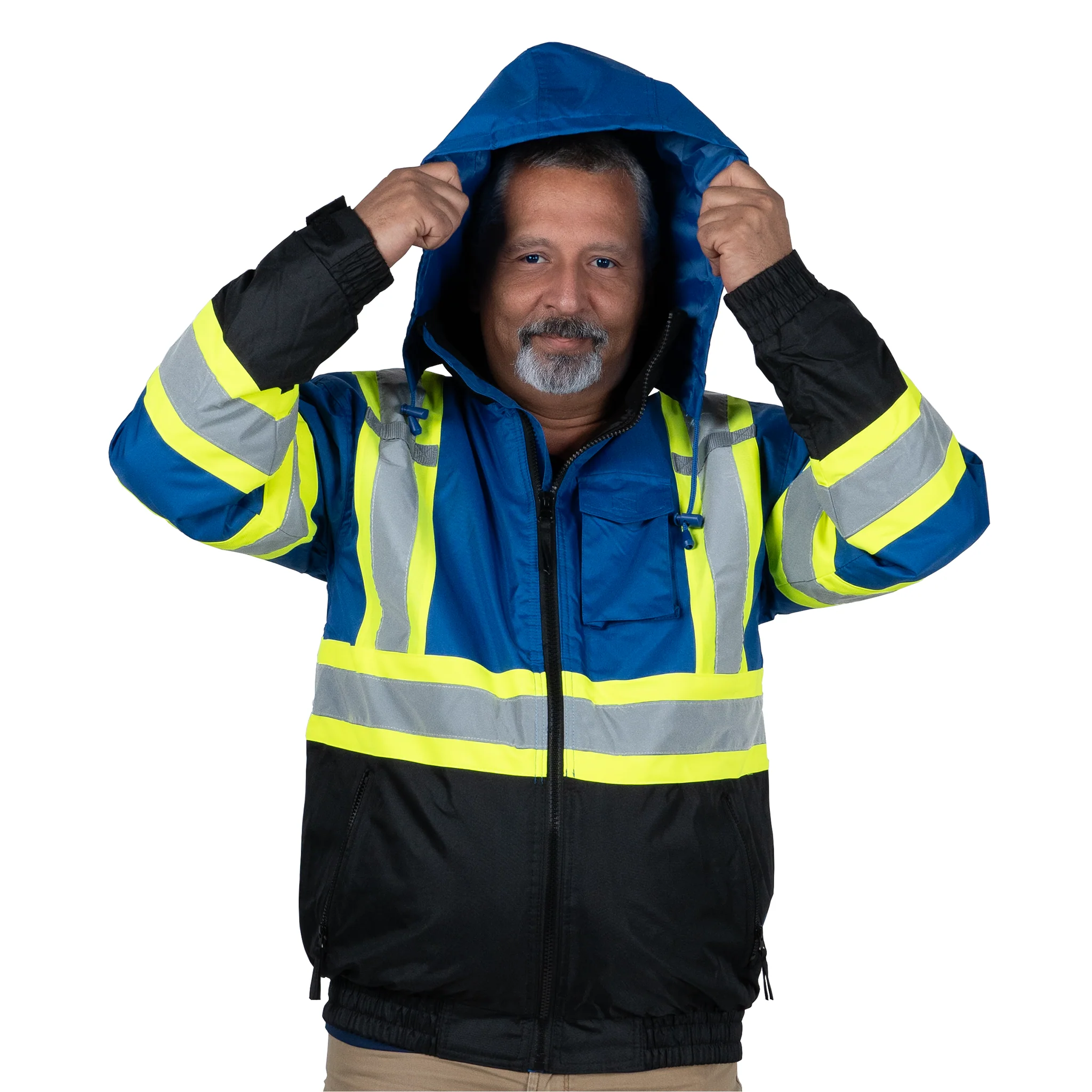 Hi-Vis X-Back Two-Tone Safety Bomber Jacket with Reflective Stripes - Image 32