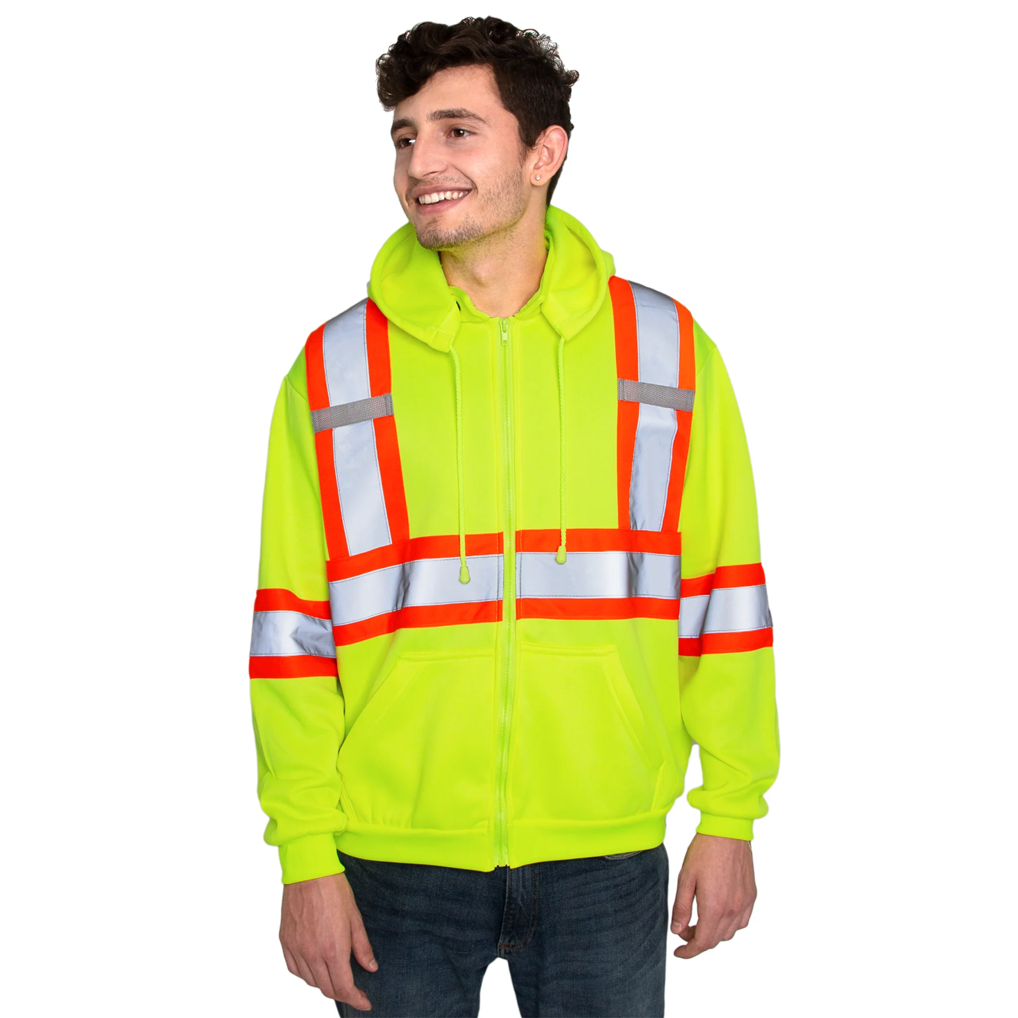 Hi-Vis X-Back Two Tone Safety Hooded Sweatshirt with Reflective Stripes - Image 6