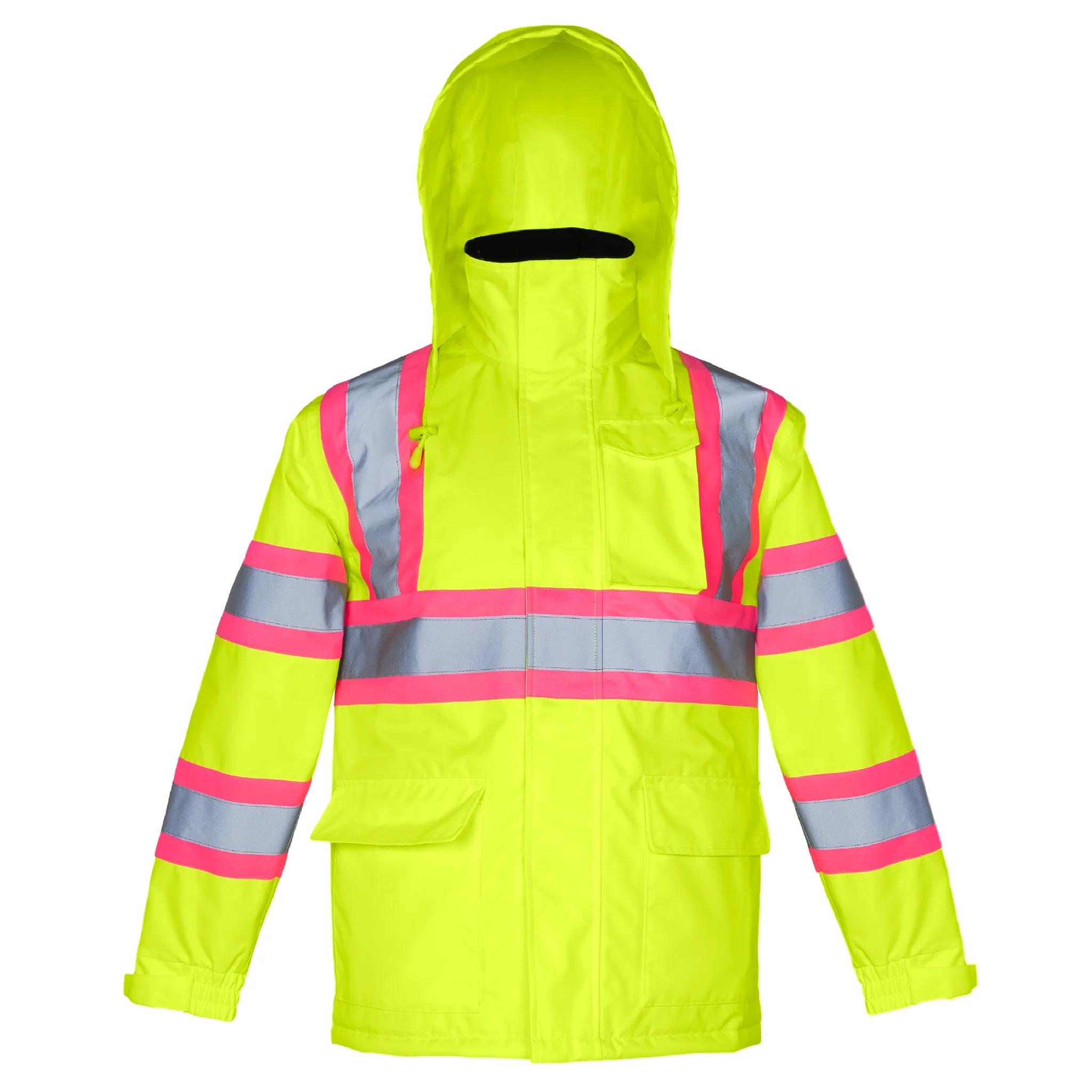 Hi-Vis Two Tone Safety Jacket with Reflective Tapes and Pink Contrast