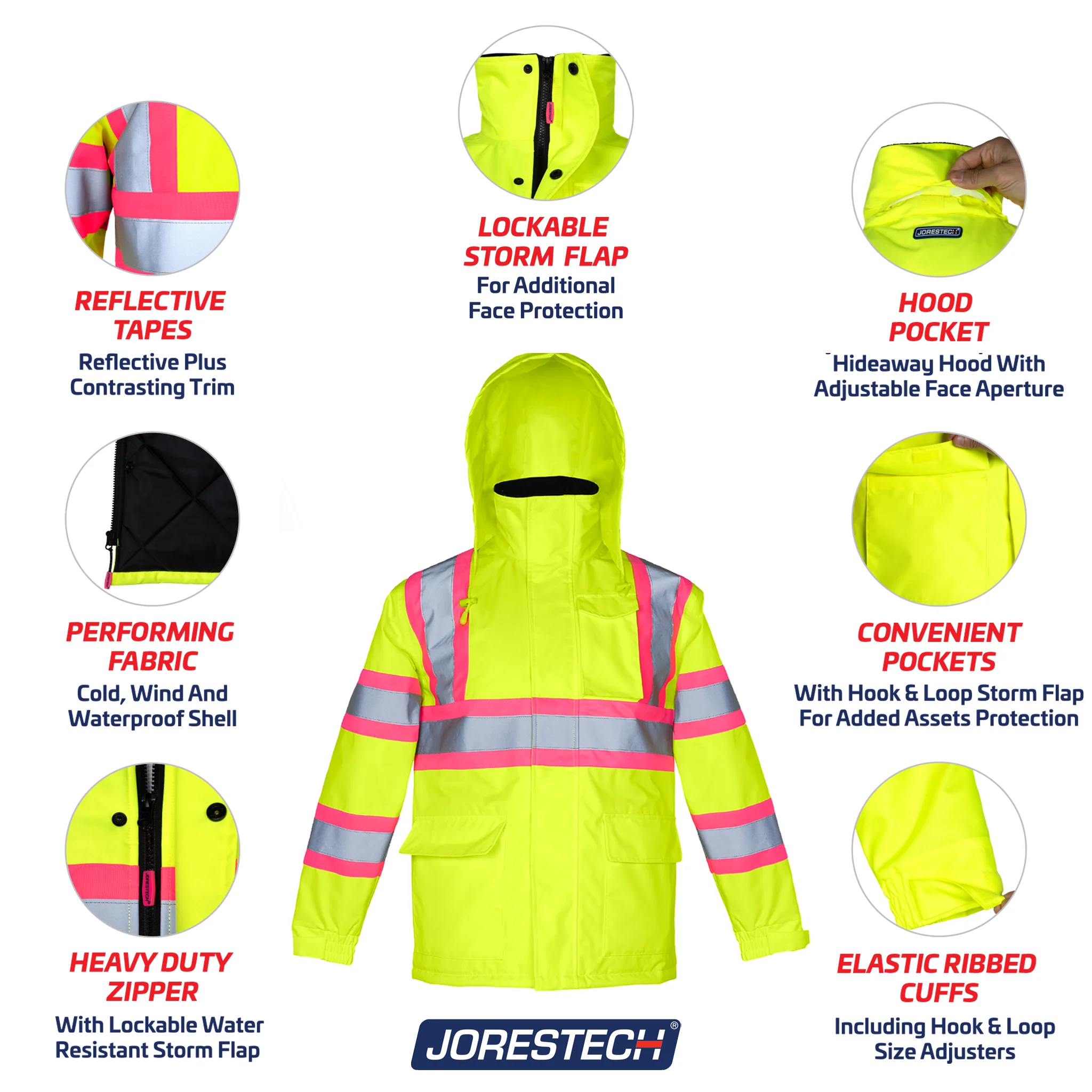 Hi-Vis Two Tone Safety Jacket with Reflective Tapes and Pink Contrast - Image 6