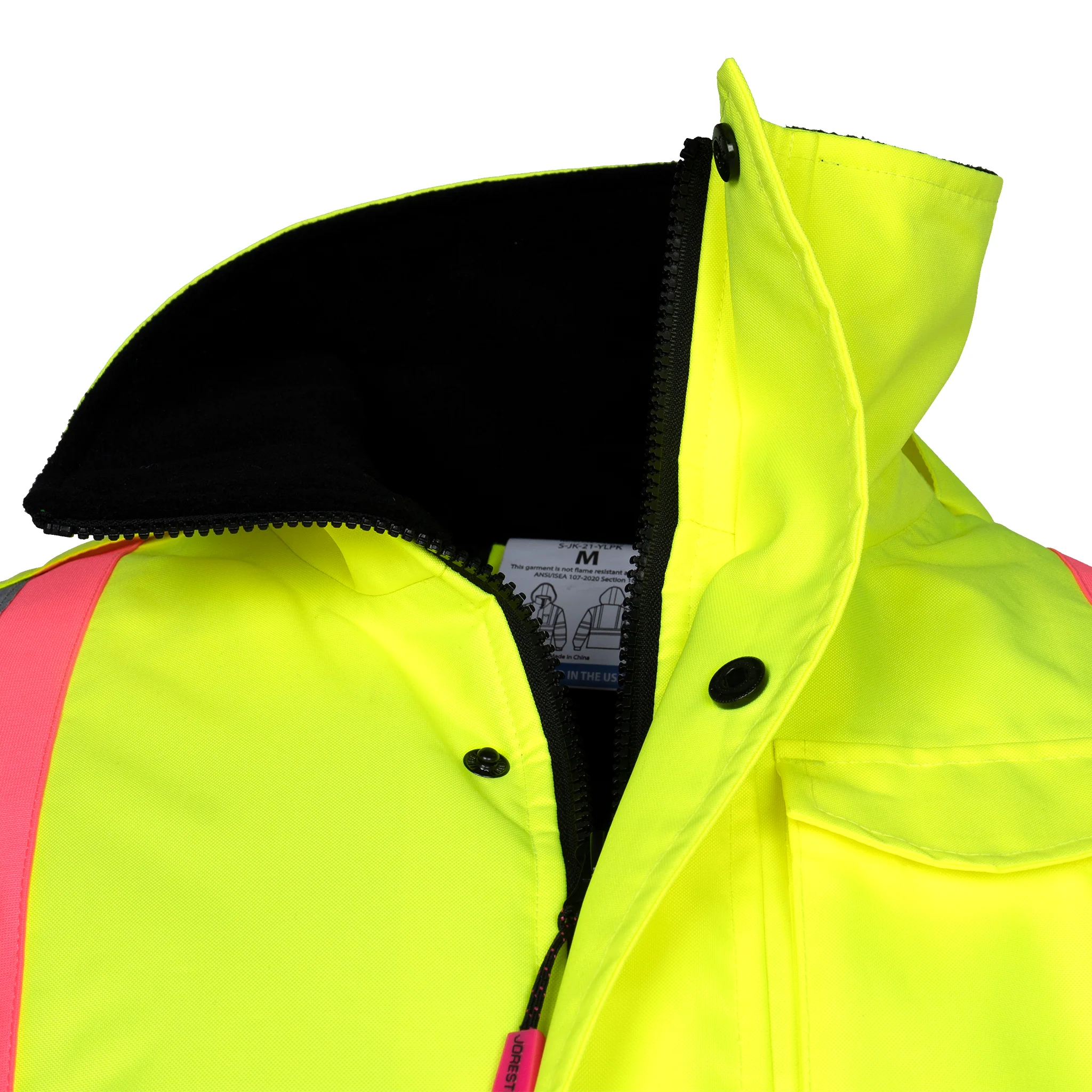 Hi-Vis Two Tone Safety Jacket with Reflective Tapes and Pink Contrast - Image 8
