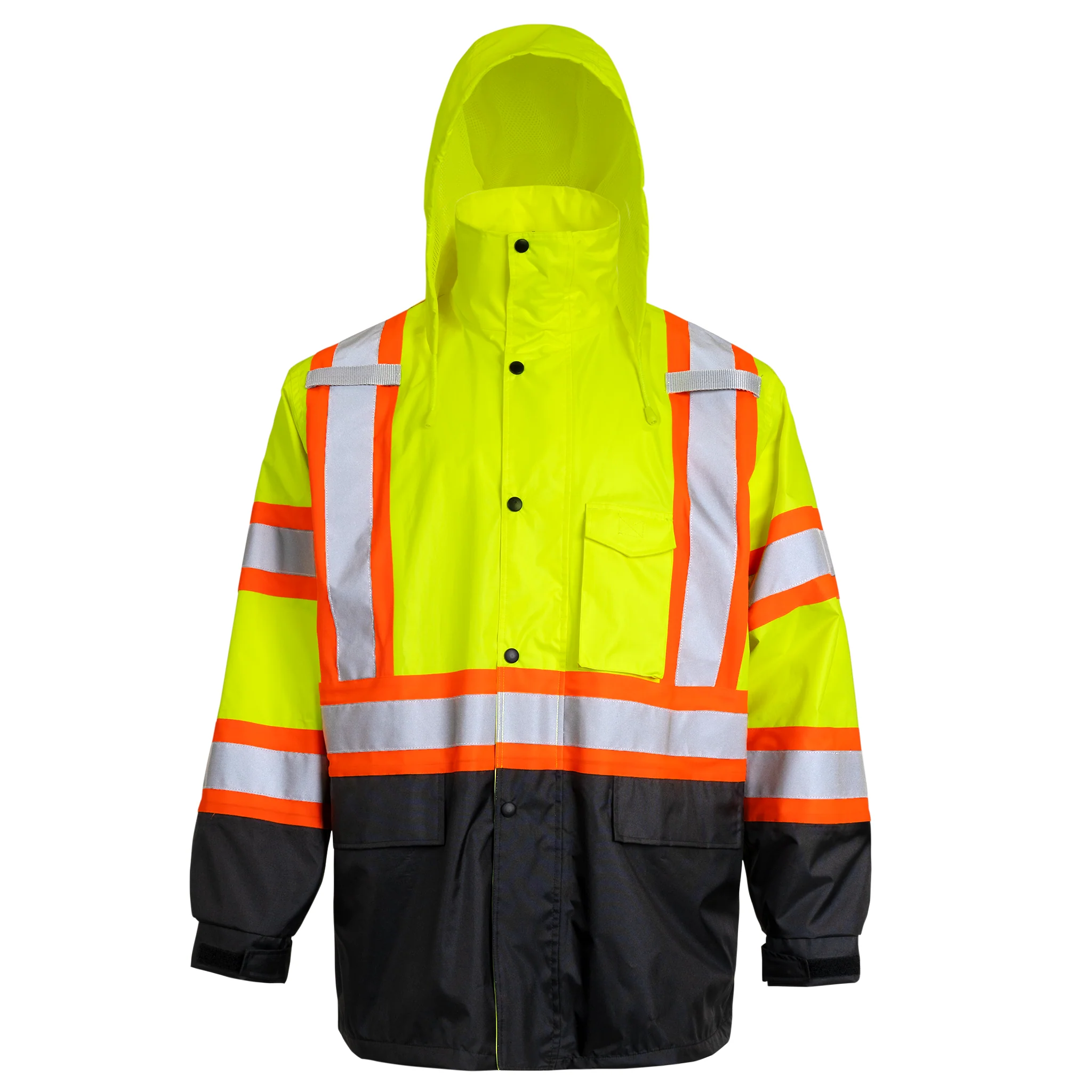 Hi Vis Two Tone Safety Rain Jacket With X Reflective Stripes - Image 13