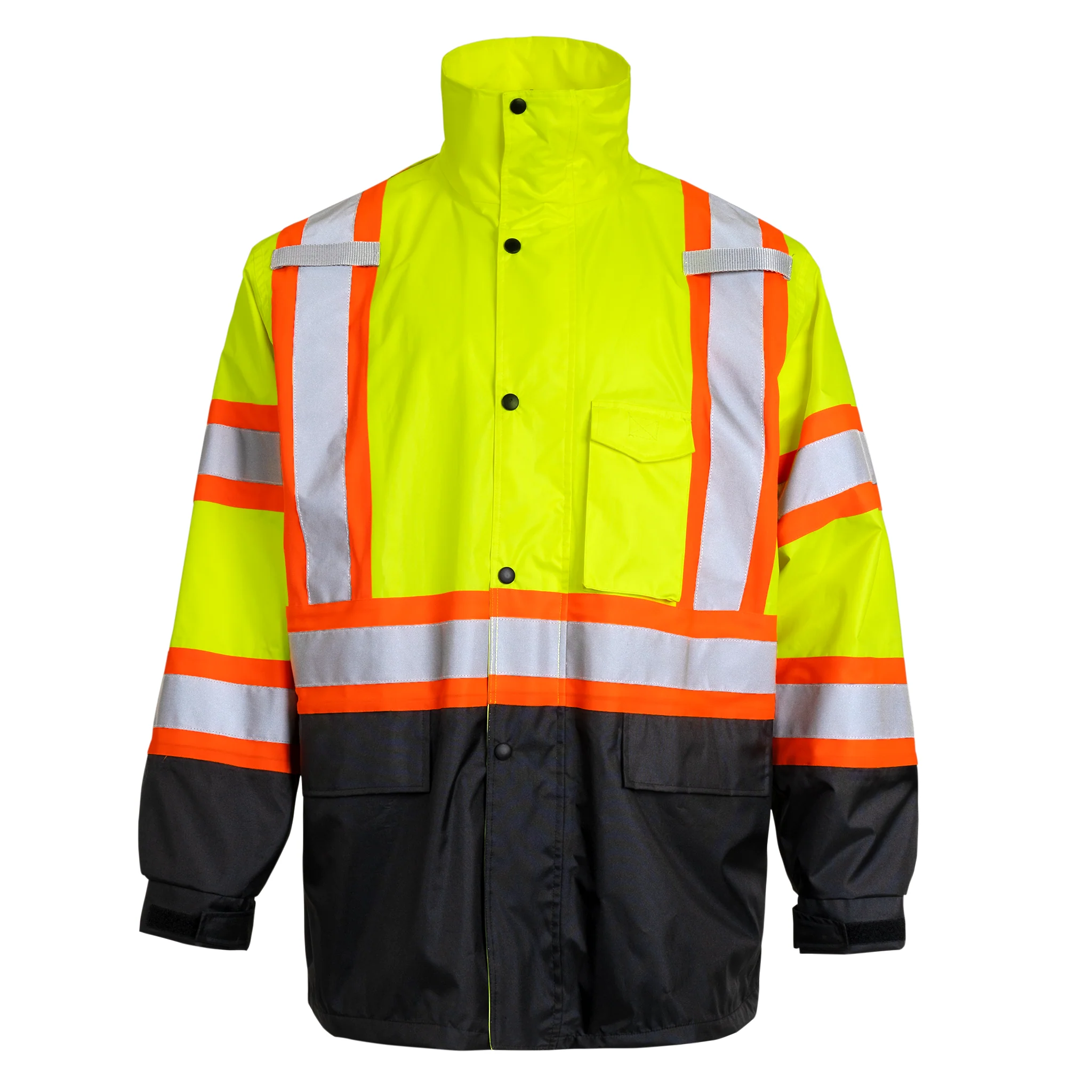 Hi Vis Two Tone Safety Rain Jacket With X Reflective Stripes - Image 15