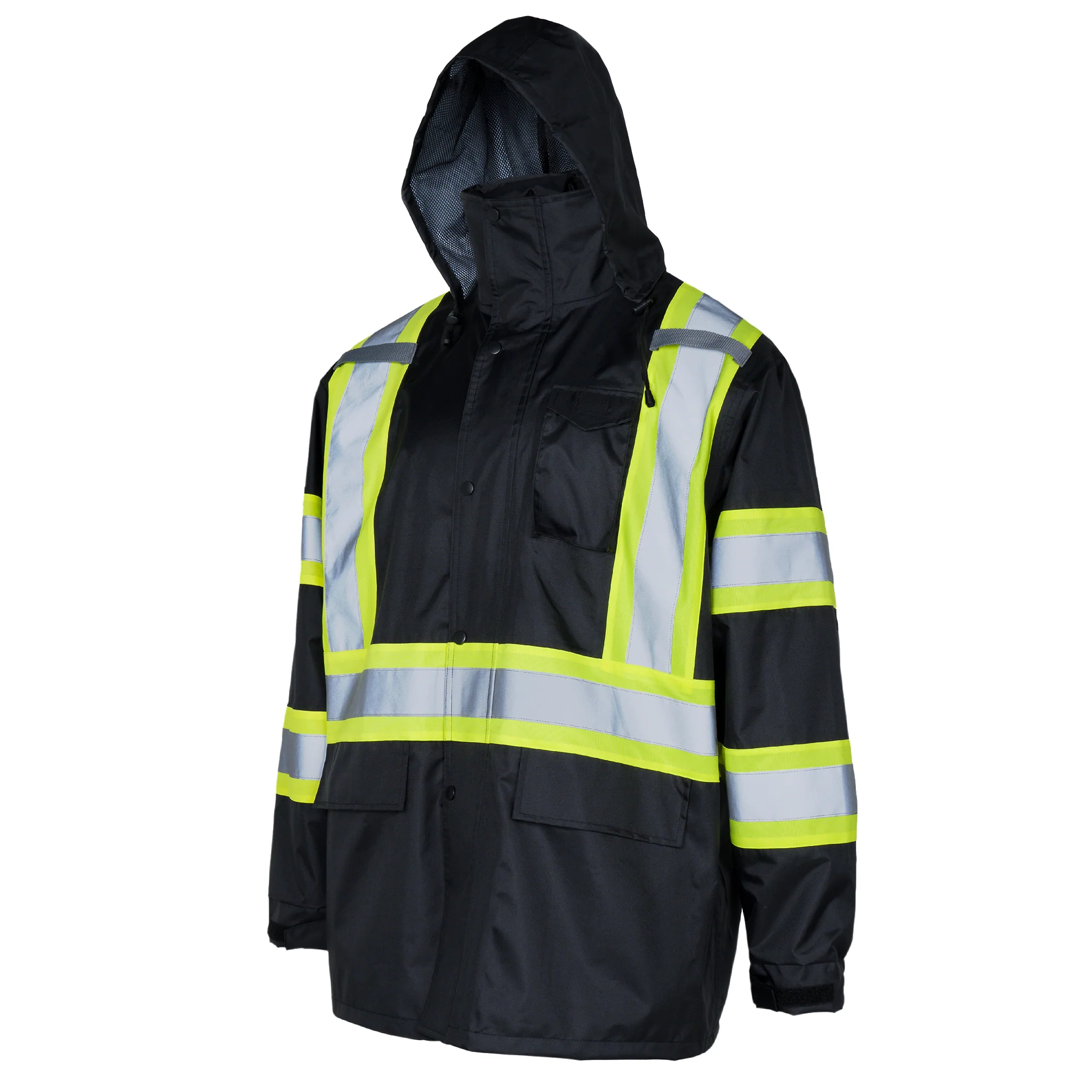 Hi Vis Two Tone Safety Rain Jacket With X Reflective Stripes - Image 23