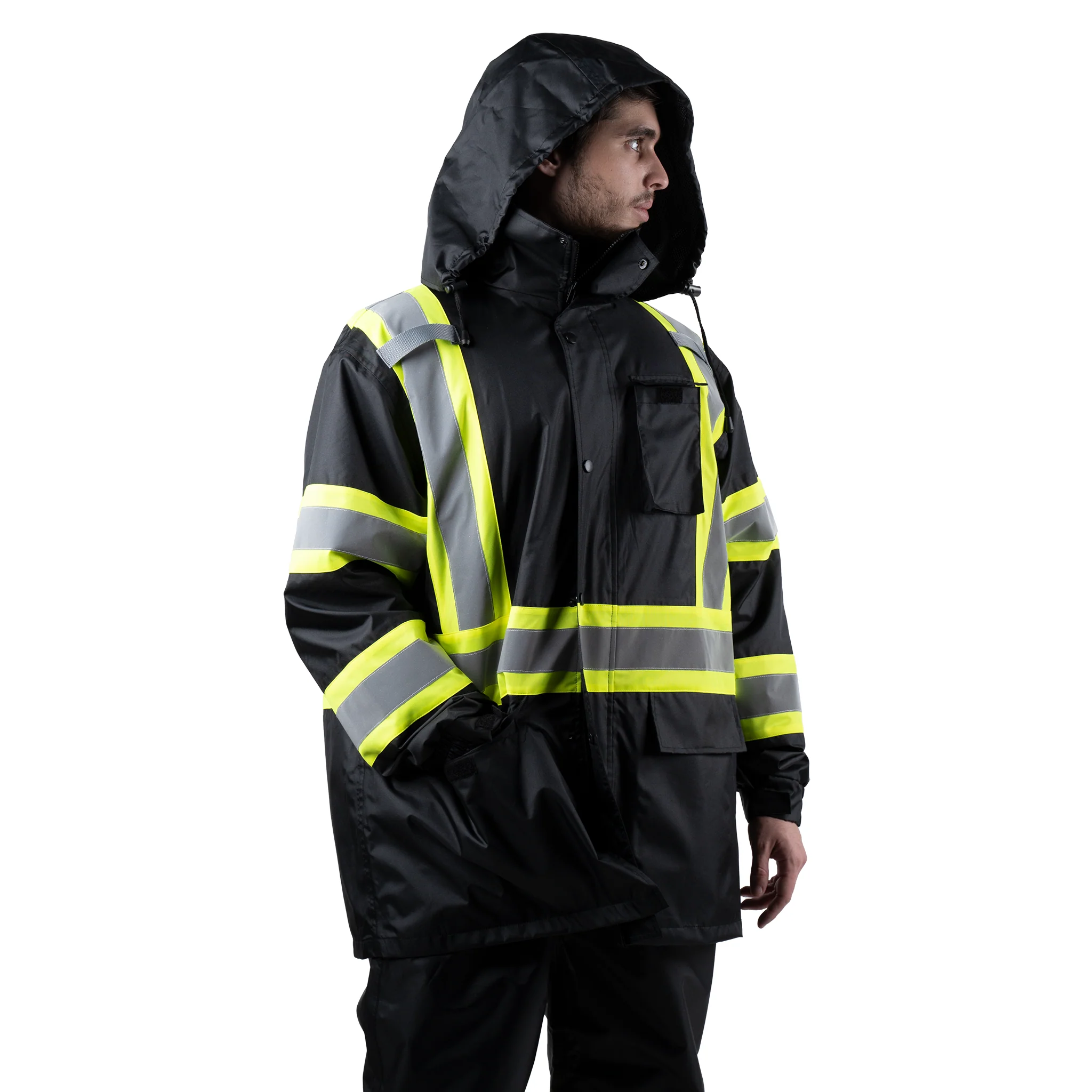 Hi Vis Two Tone Safety Rain Jacket With X Reflective Stripes - Image 29