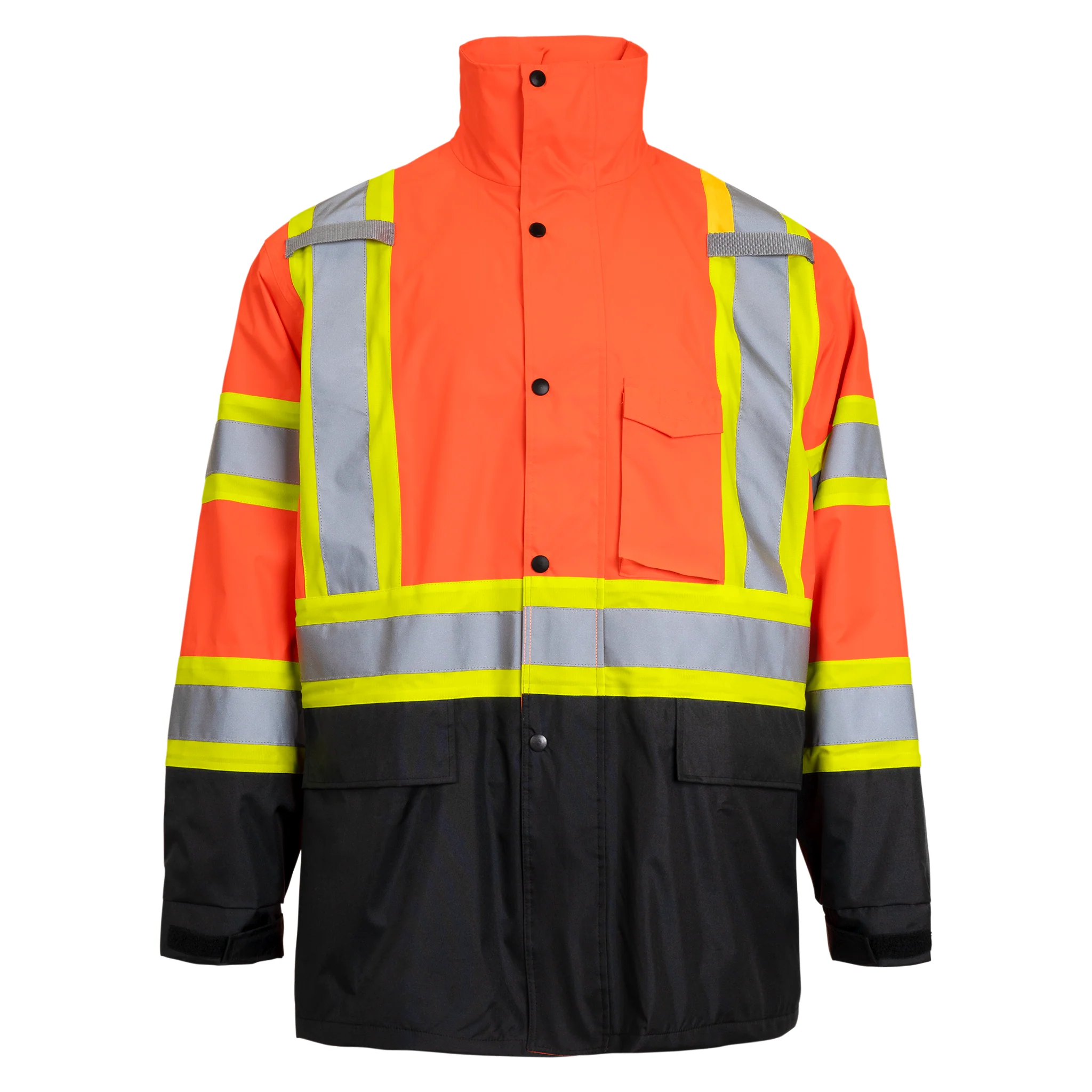 Hi Vis Two Tone Safety Rain Jacket With X Reflective Stripes - Image 5