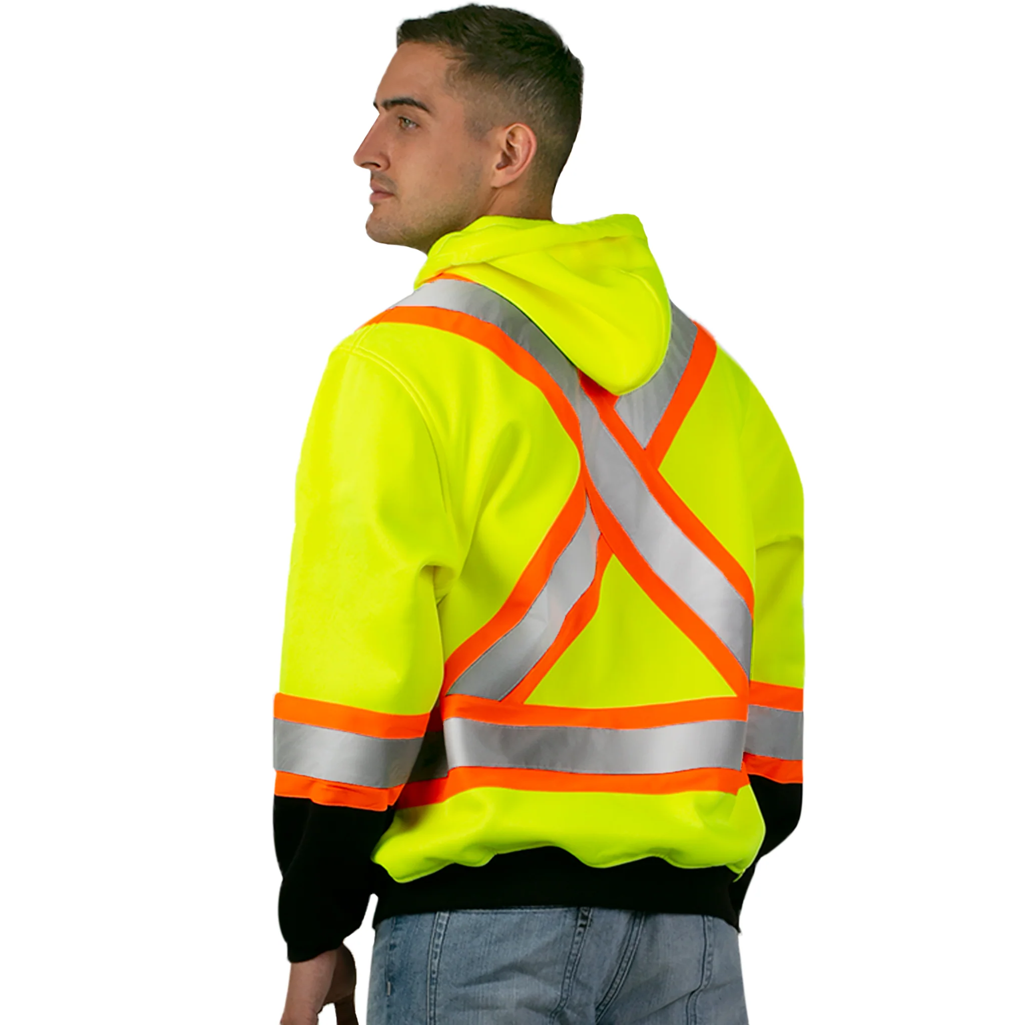 Hi-Vis Two Tone Yellow/Black Safety Hooded Sweatshirt with Reflective Stripes - Image 4