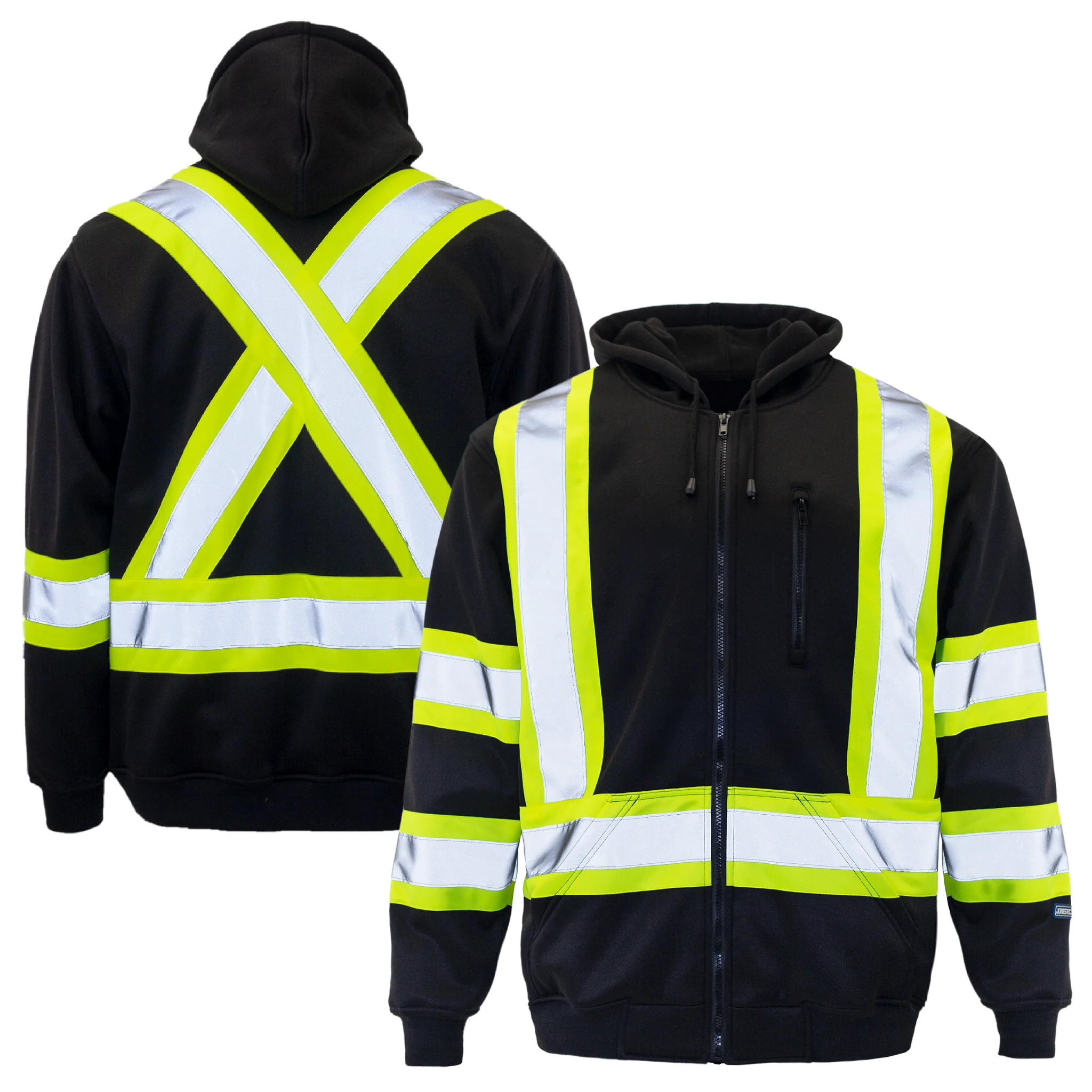 Hi-Vis Two Tone Yellow/Black Safety Hooded Sweatshirt with Reflective Stripes - Image 9