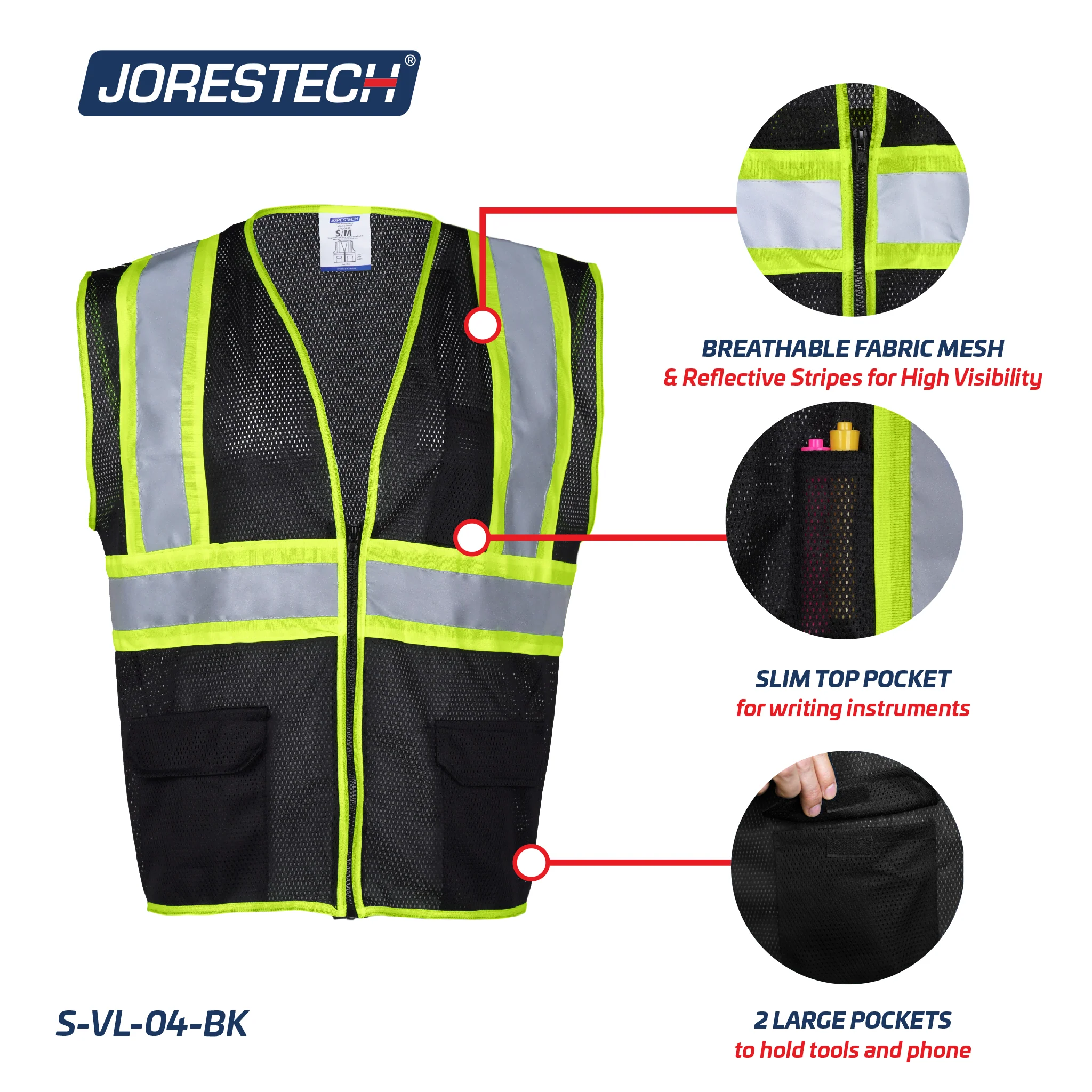 Hi-Vis Two Toned Mesh Safety Vest with 2” Reflective Strips and Pockets - Image 24